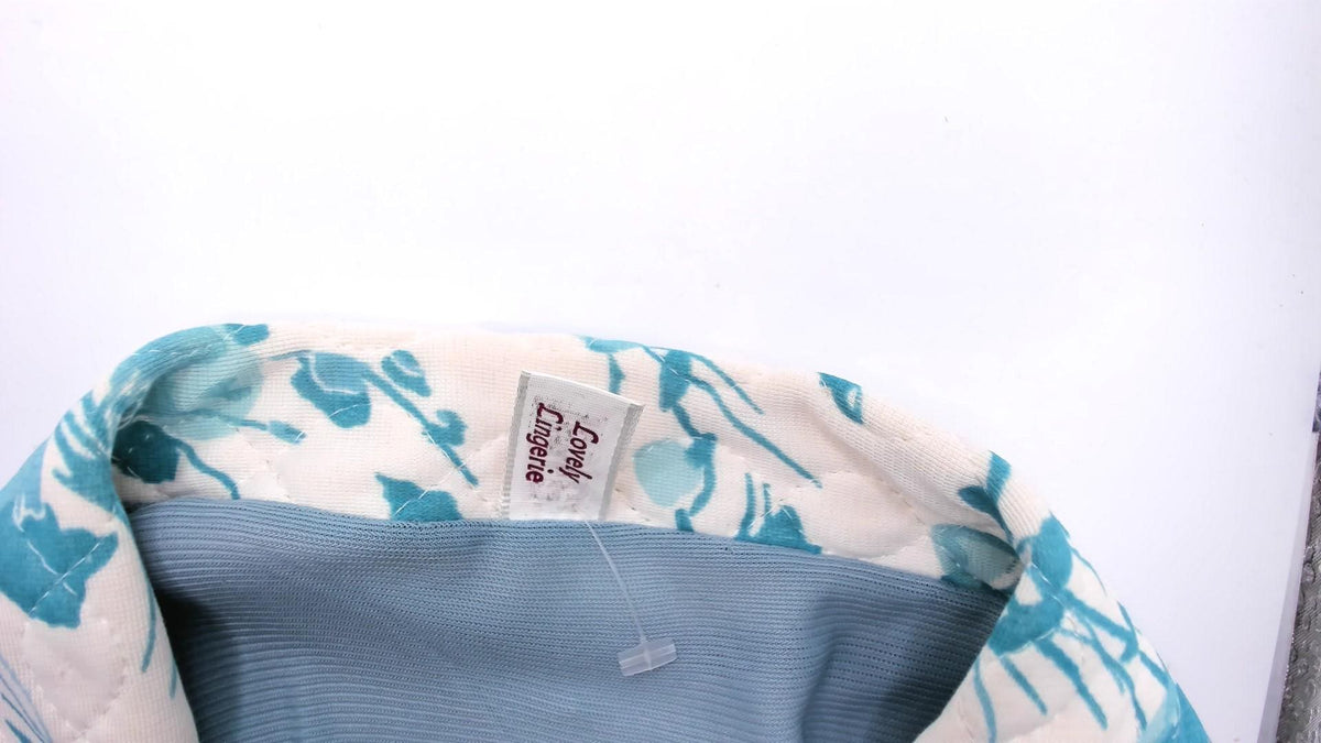 70s Binstron Blue Floral Blouse Peter Pan Collar Button Front Medium