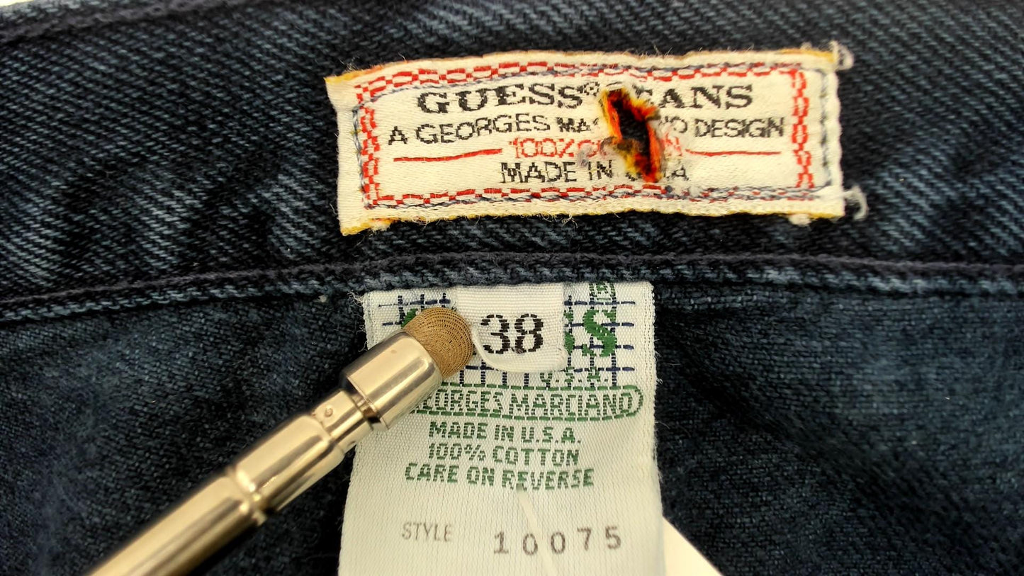 90s Guess High Waist Straight Leg Mom Jeans Dark Blue Denim Large L
