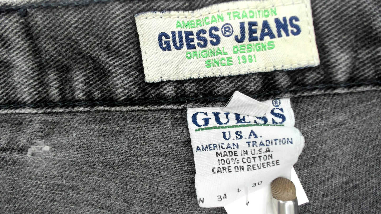 90s Guess Black Denim High-Waist Tapered Mom Jeans 34x30