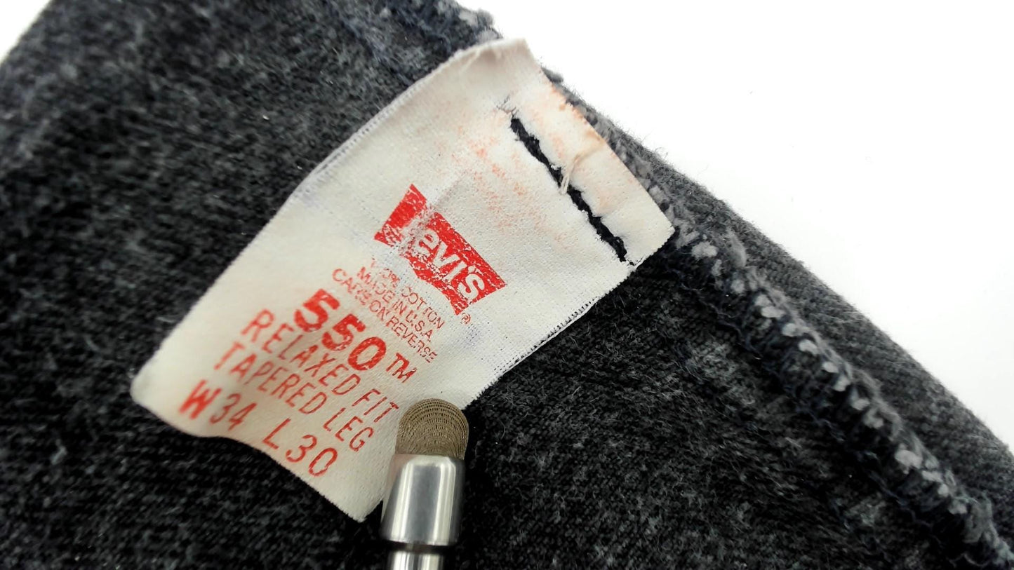 90s Levi's 550 Black Denim High-Waist Mom Jeans Made in USA 34 30
