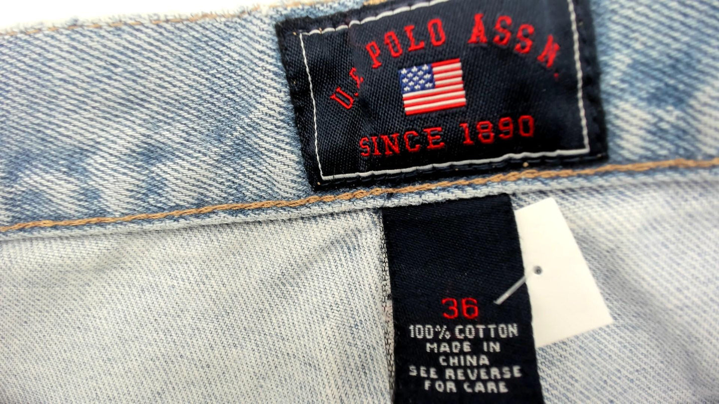 Y2K US Polo Association Carpenter Shorts Light Wash Denim Cargo Utility 36
