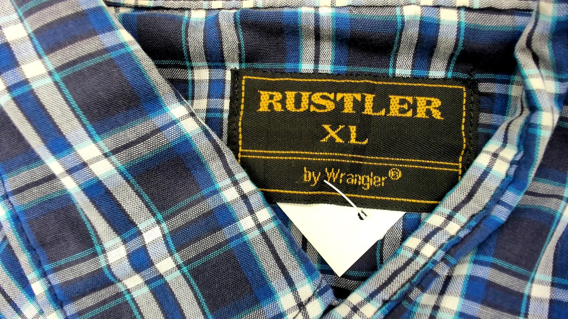 90s Rustler Blue Plaid Flannel Pearl Snap Shirt Medium