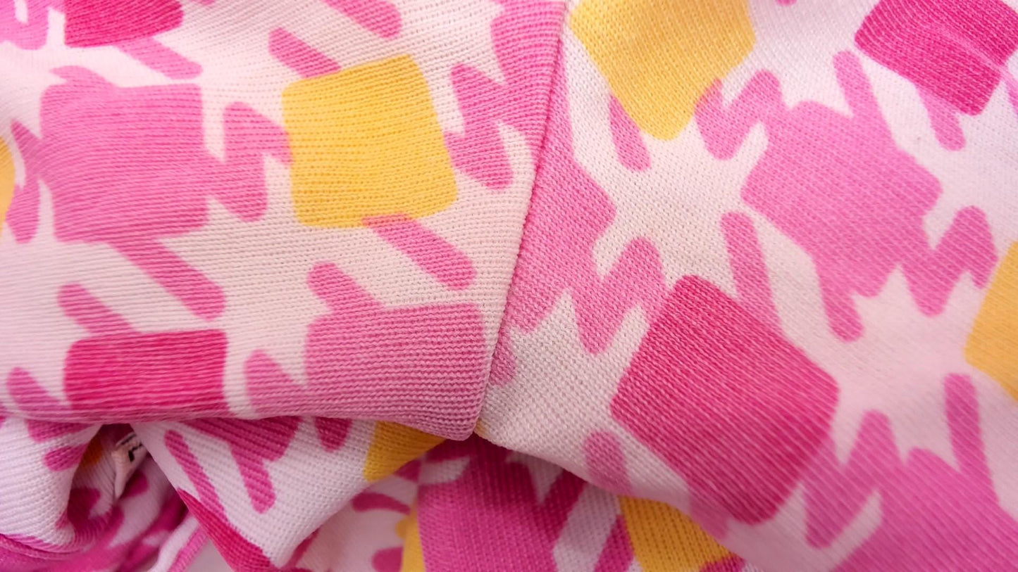 90s Guess Geometric Square Print Button Blouse Pink Yellow Small S