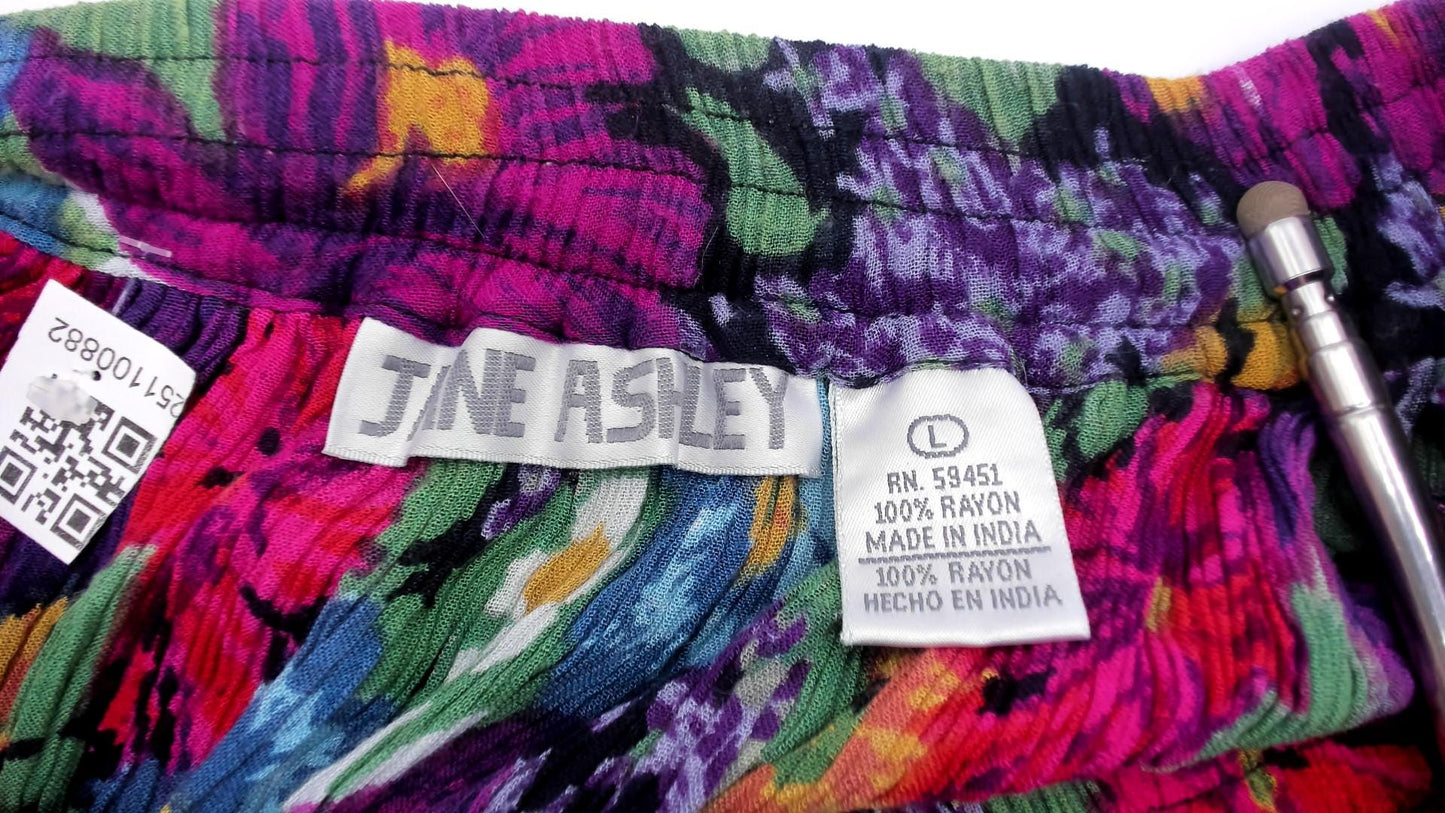 90s Jane Ashley Floral Maxi Skirt Purple Multicolor Gathered Large L