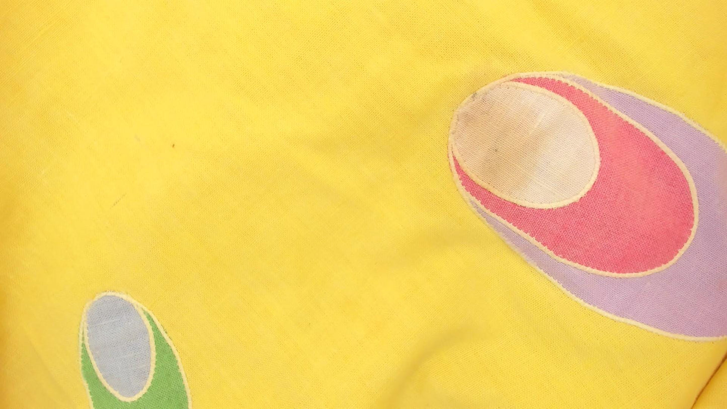 70s Yellow Mini Skirt Abstract Oval Pattern A-Line Cotton Small S