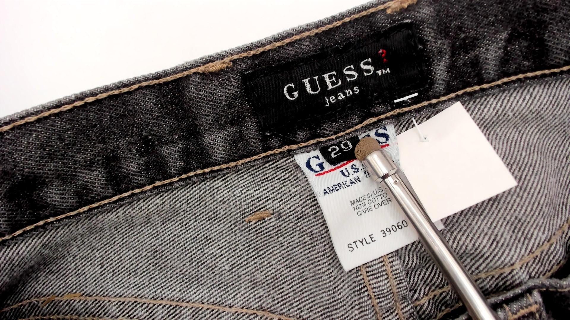 90s Guess Black Straight Leg Jeans High Waist Denim Yellow Stitching Size 29