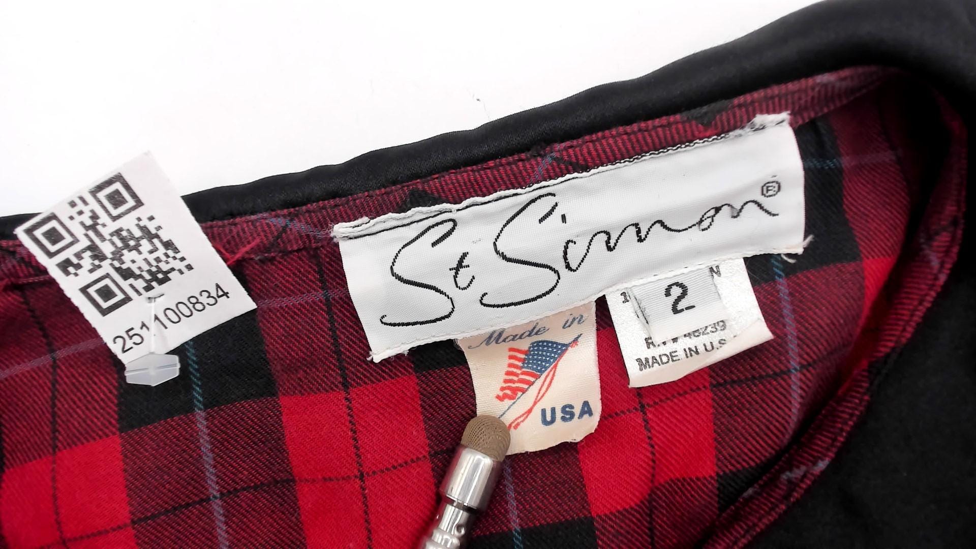 90s St Simon Red Black Plaid Midi Dress Peter Pan Collar Small S