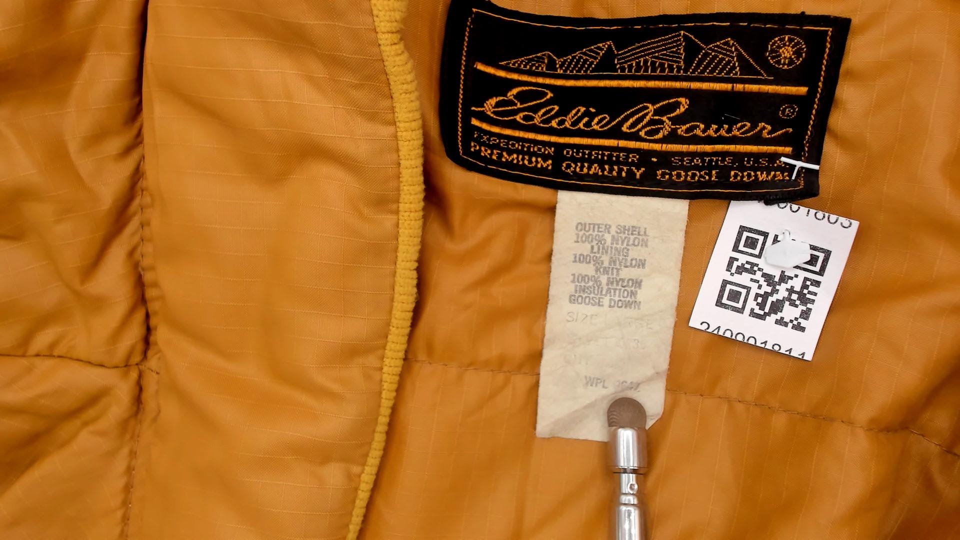 80s Eddie Bauer Down Vest Mustard Yellow Quilted Snap Front Large L