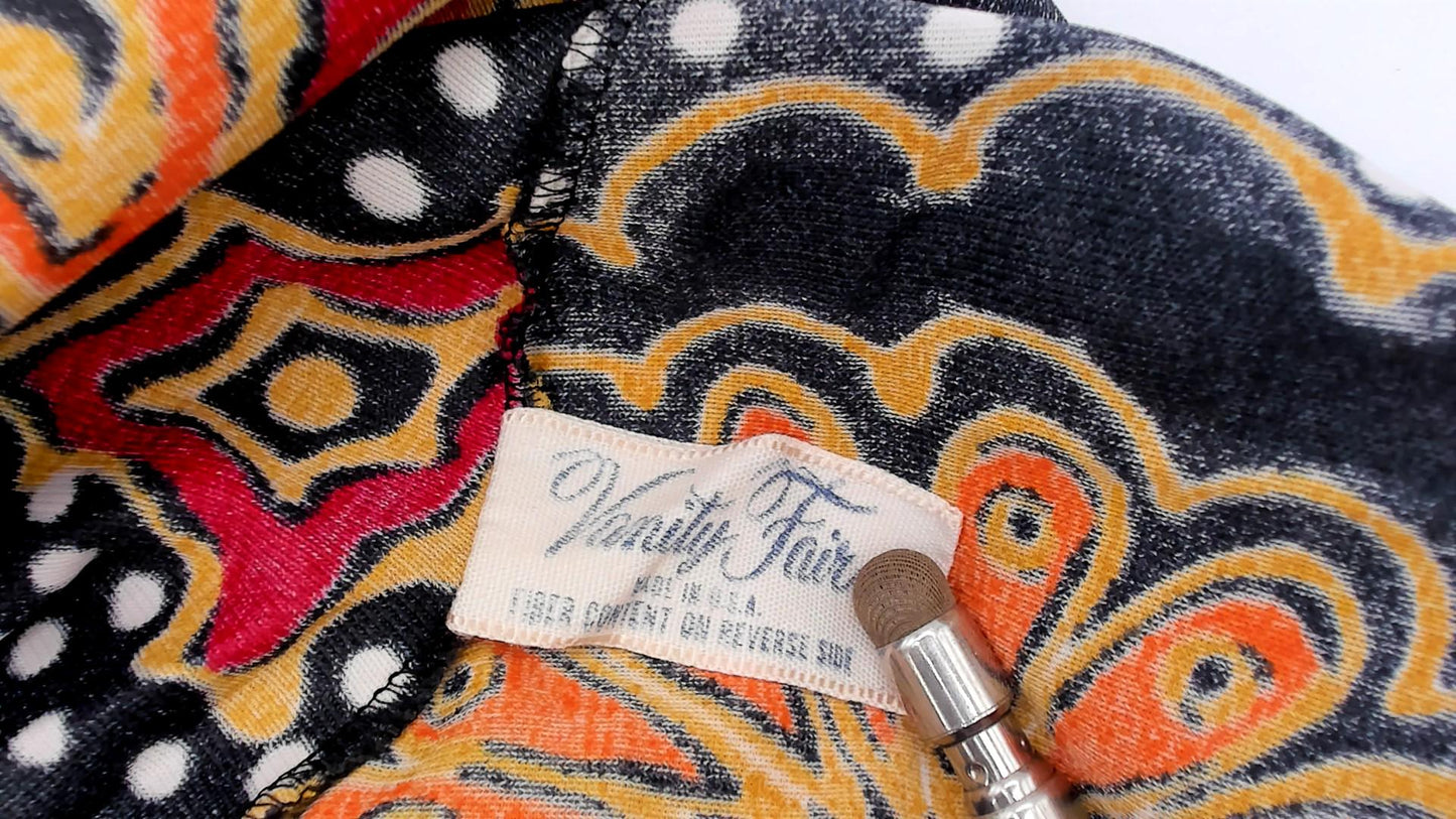 70s Psychedelic Maxi Dress Paisley Floral Navy Orange Red Yellow Small