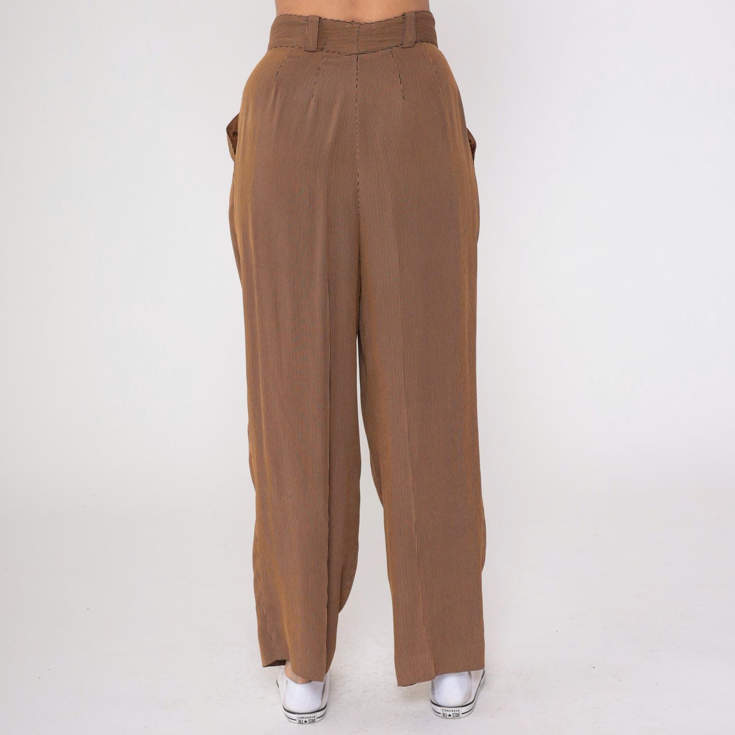 80s Emanuel Ungaro Pinstriped Trousers Brown Tan High Waist Pleated Medium