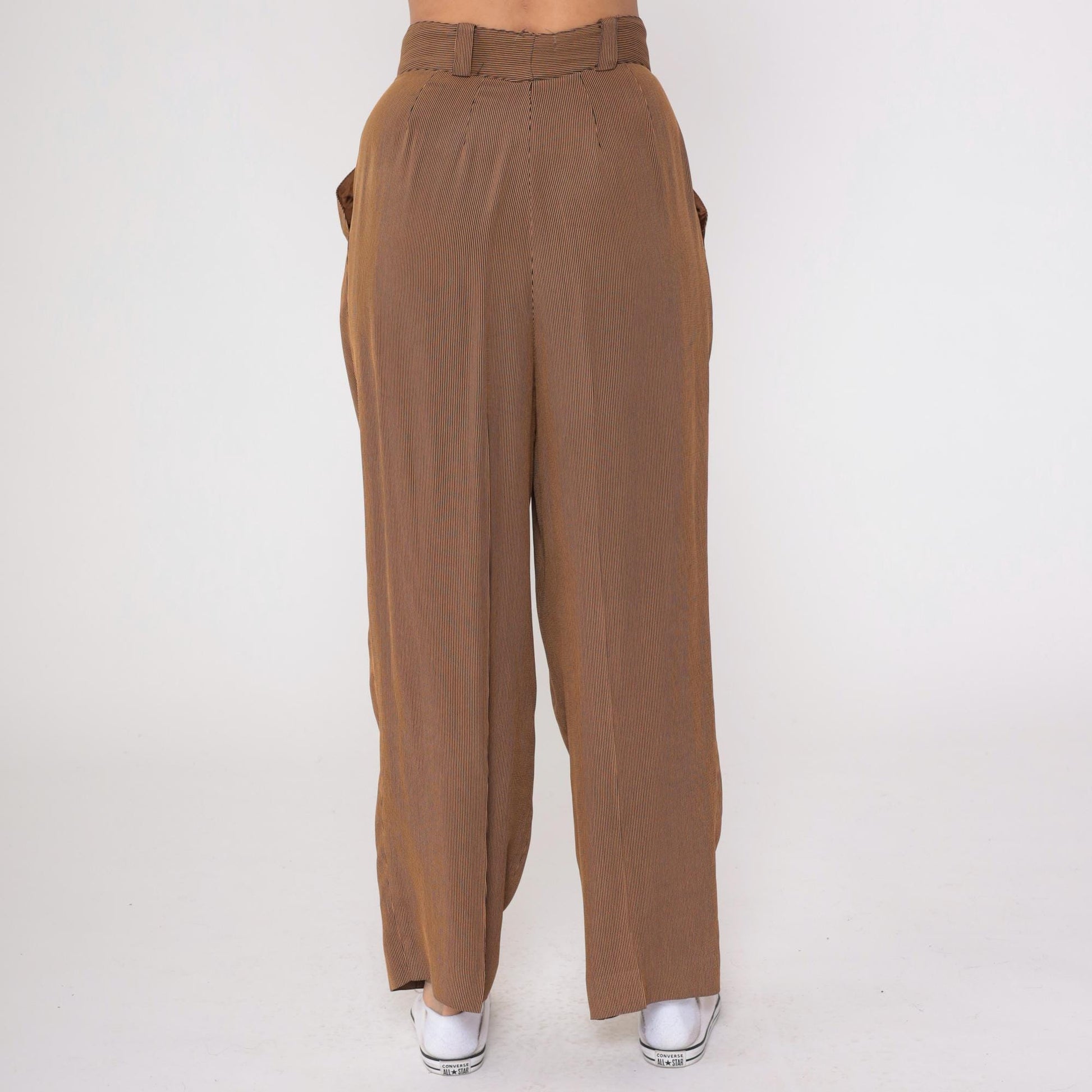80s Emanuel Ungaro Pinstriped Trousers Brown Tan High Waist Pleated Medium