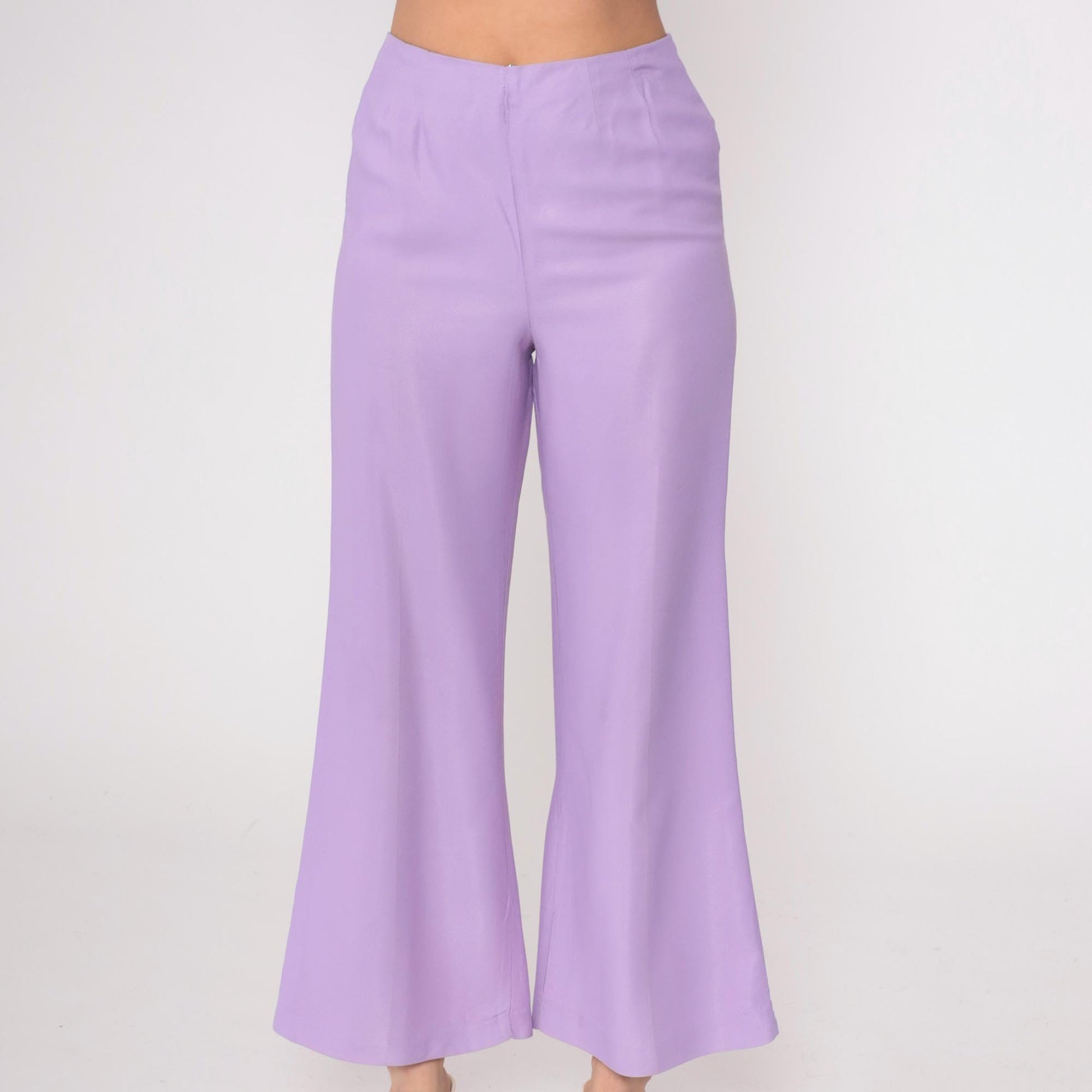 1970s Lavender High-Waisted Wide-Leg Flared Trousers Small