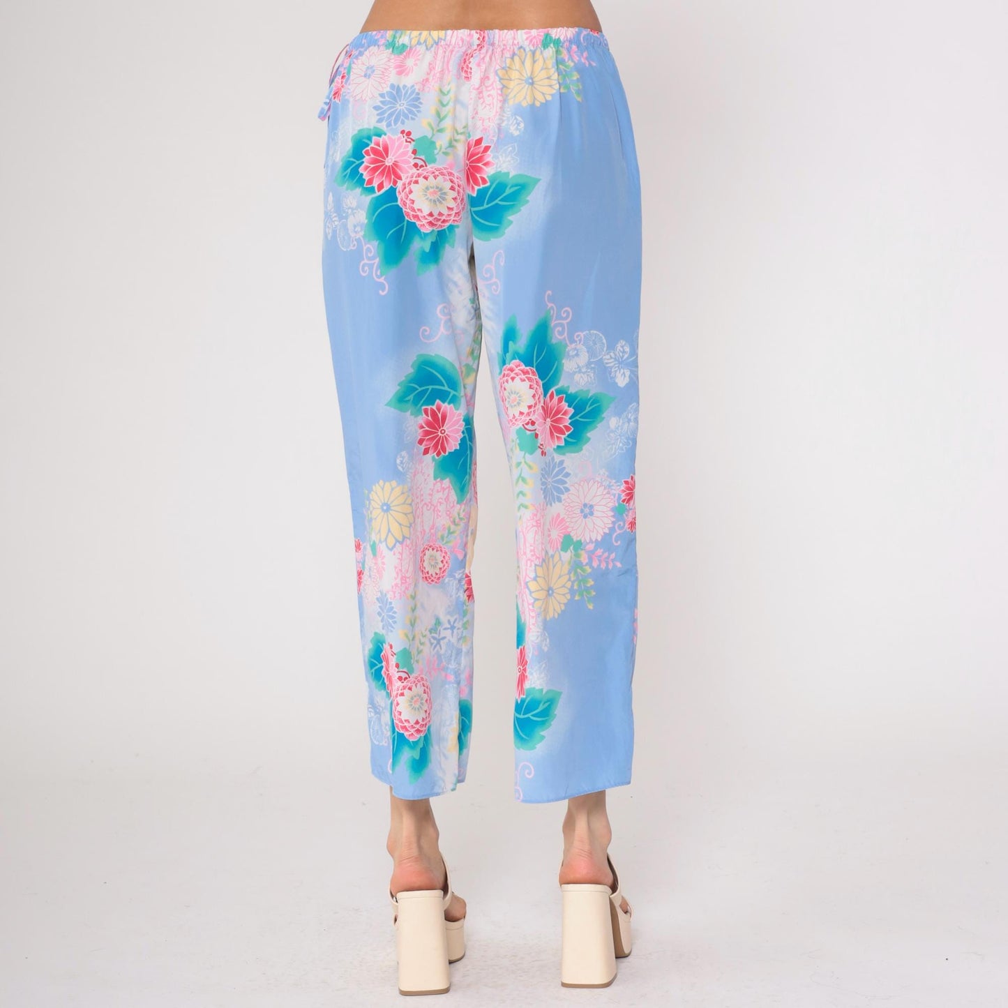 Y2K Natori Floral Pajama Pants Periwinkle Cropped Medium M
