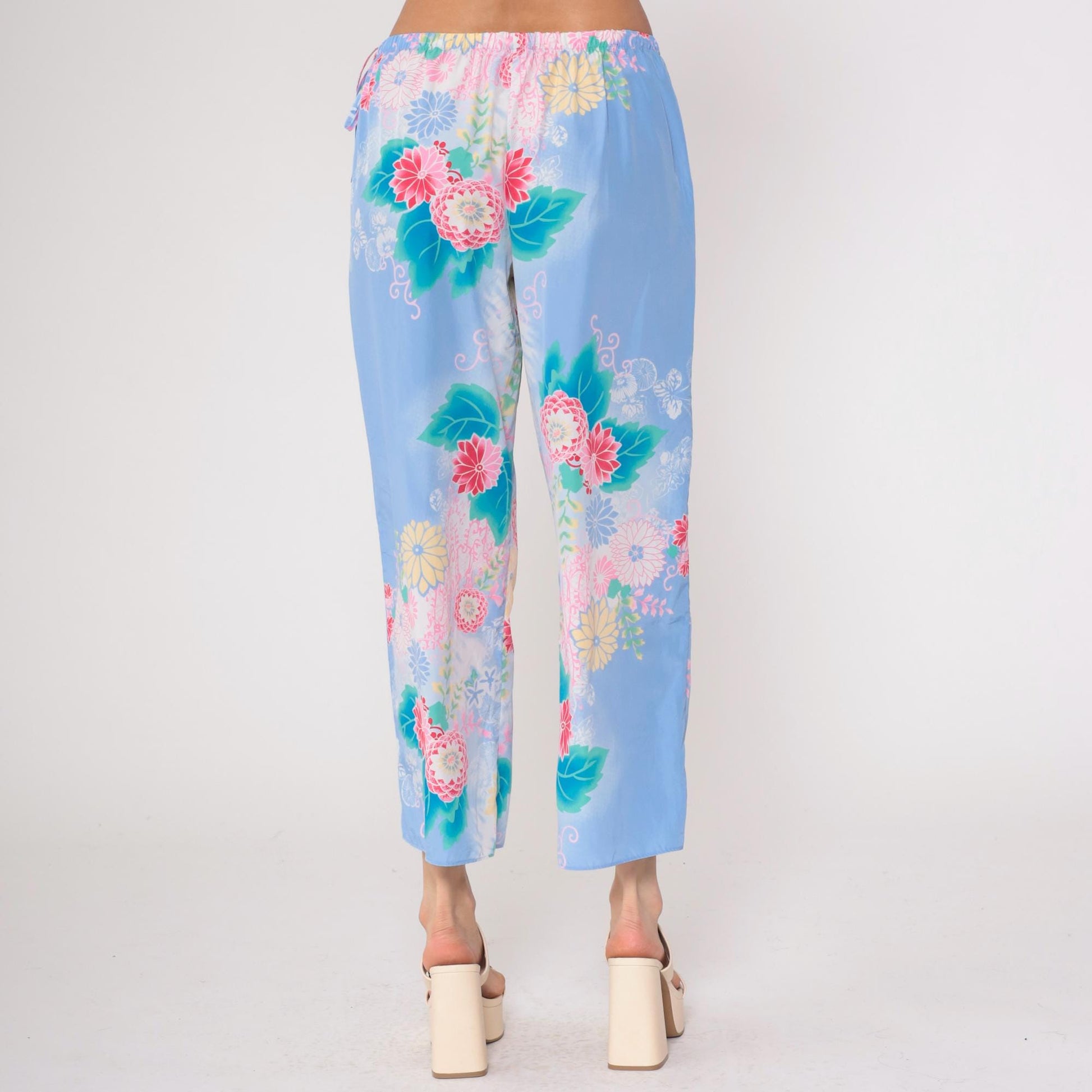 Y2K Natori Floral Pajama Pants Periwinkle Cropped Medium M