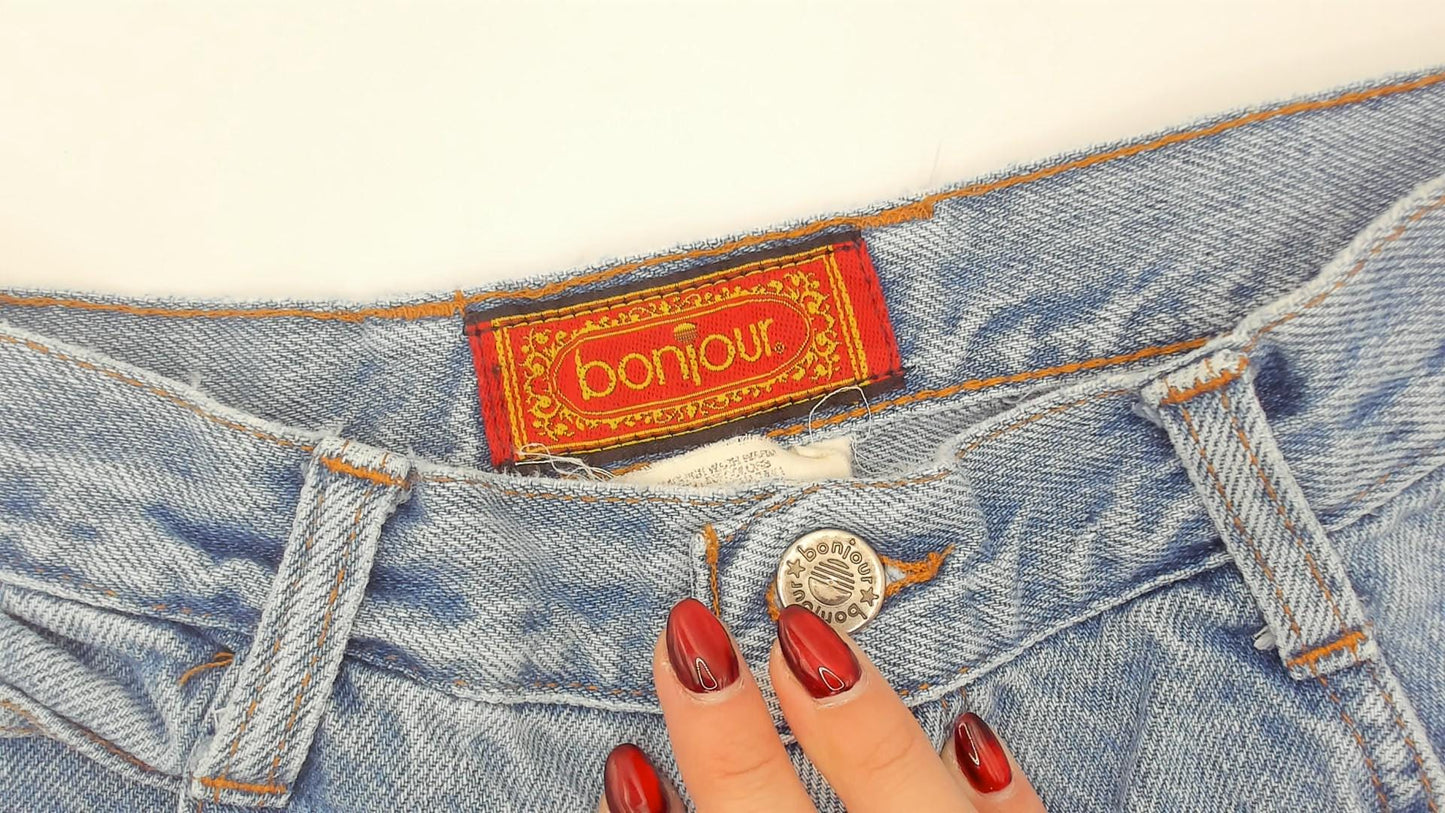 90s Bonjour High Waisted Mom Jeans Light Wash Tapered Denim Medium