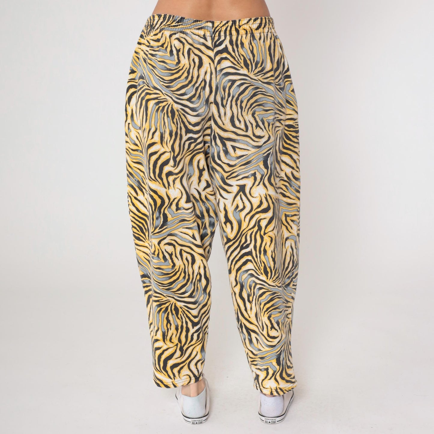 90s Body Bizz Abstract Tiger Print Pants Yellow Gold Black Large L