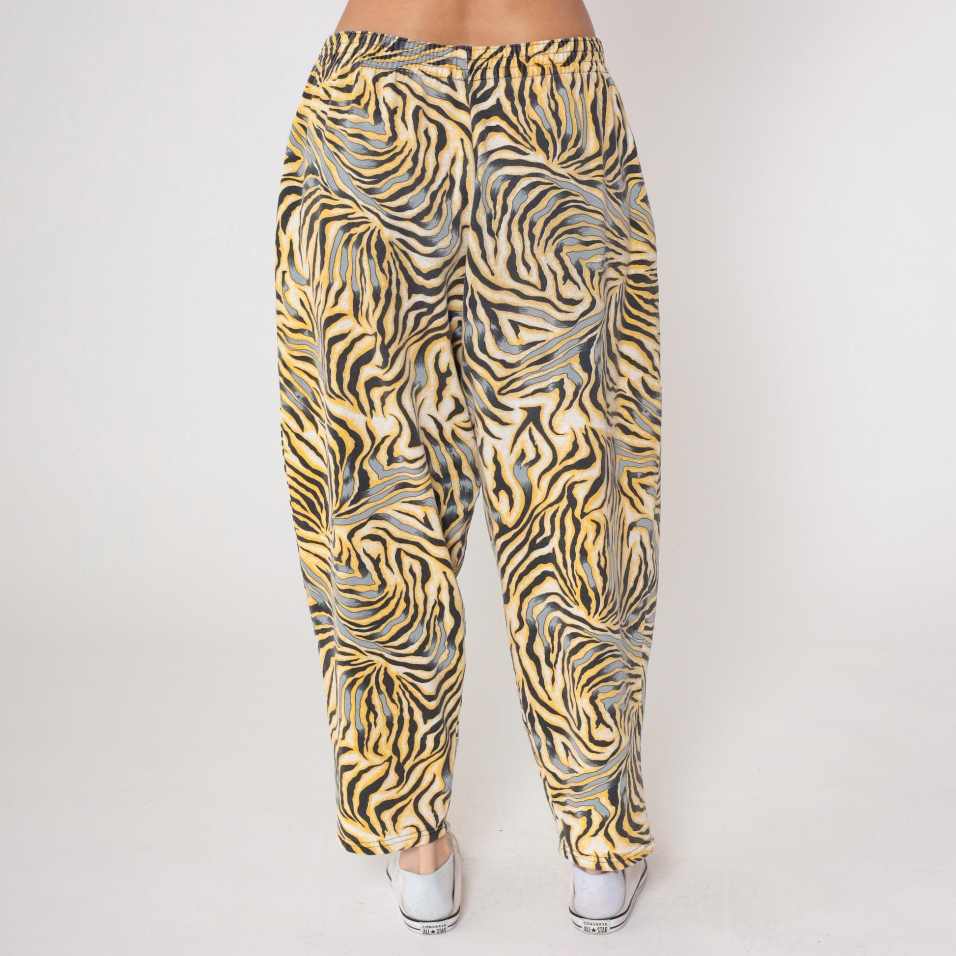 90s Body Bizz Abstract Tiger Print Pants Yellow Gold Black Large L