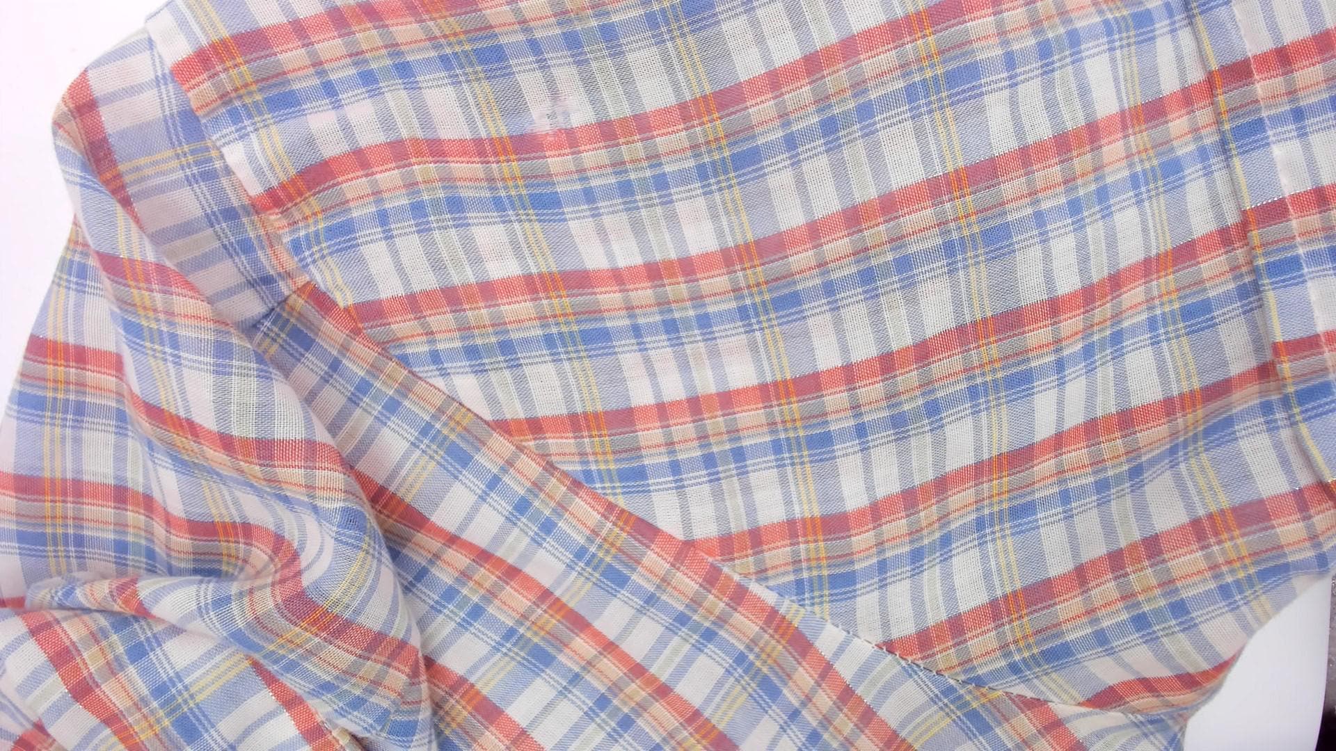 80s Plaid Button-Up Shirt Short Sleeve Pointed Collar Cotton Multicolor Medium