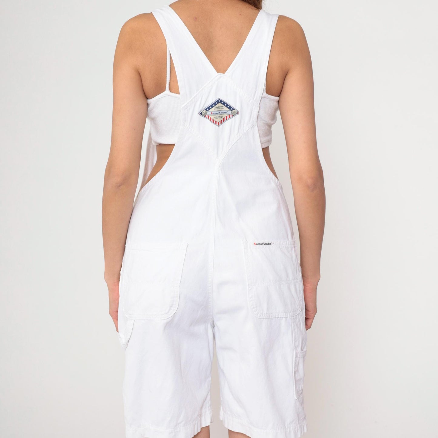 90s London London White Cotton Shortalls Adjustable Straps Medium M