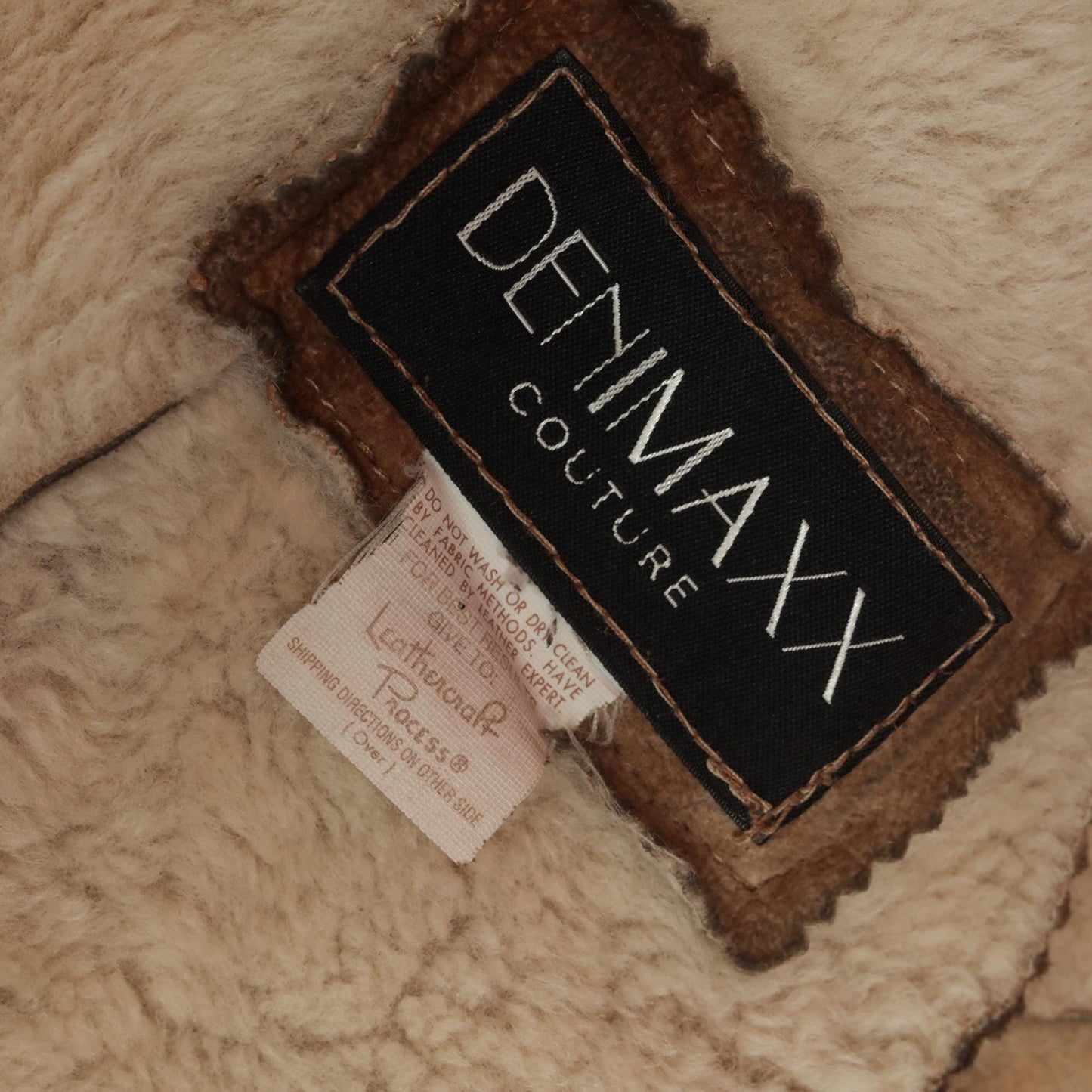 90s Denimaxx Couture Suede Hooded Coat Tan Shearling Trim Small
