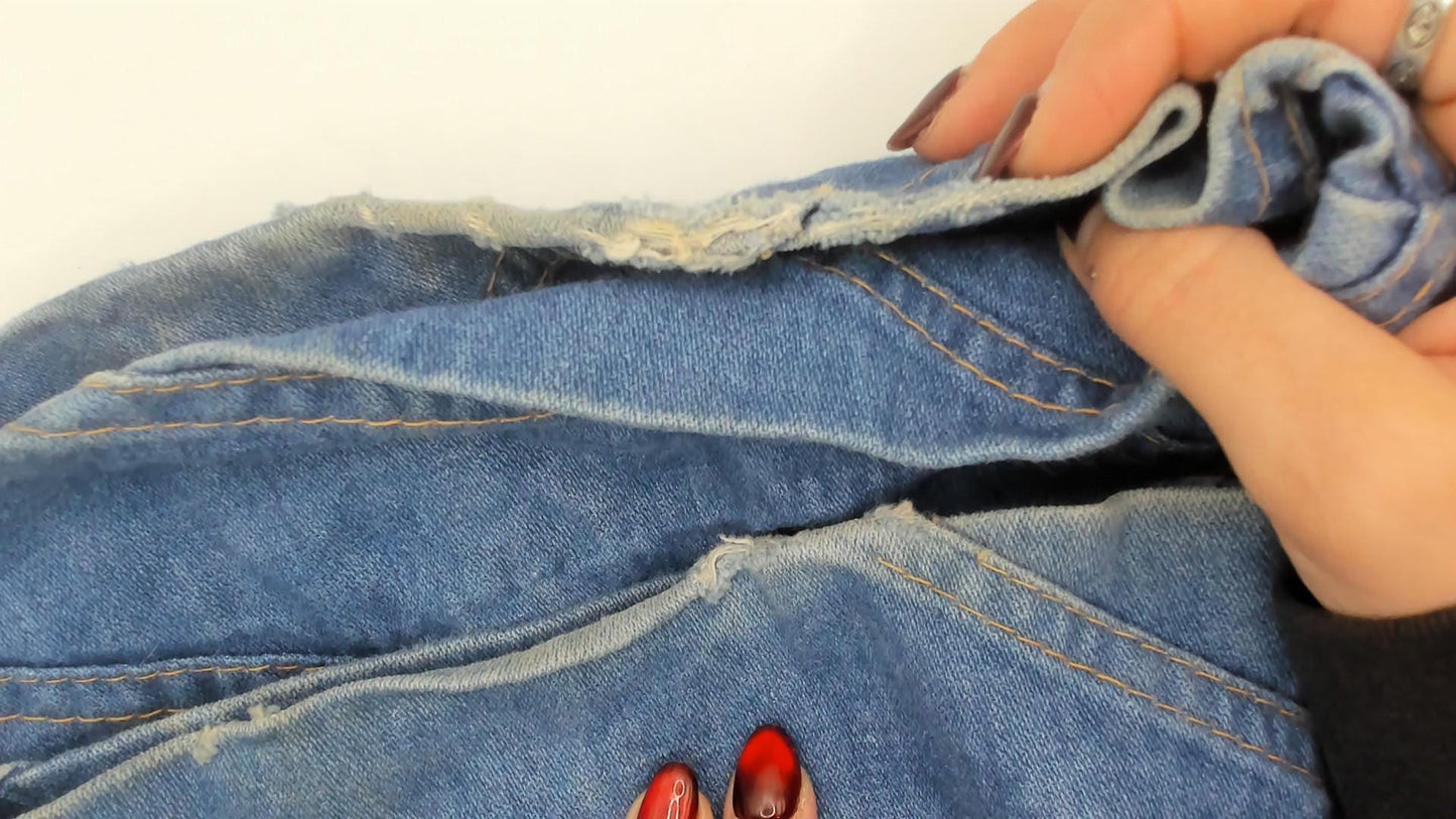 70s Light Blue Denim Bell Bottom Jeans Chevron Seam High Waist Large