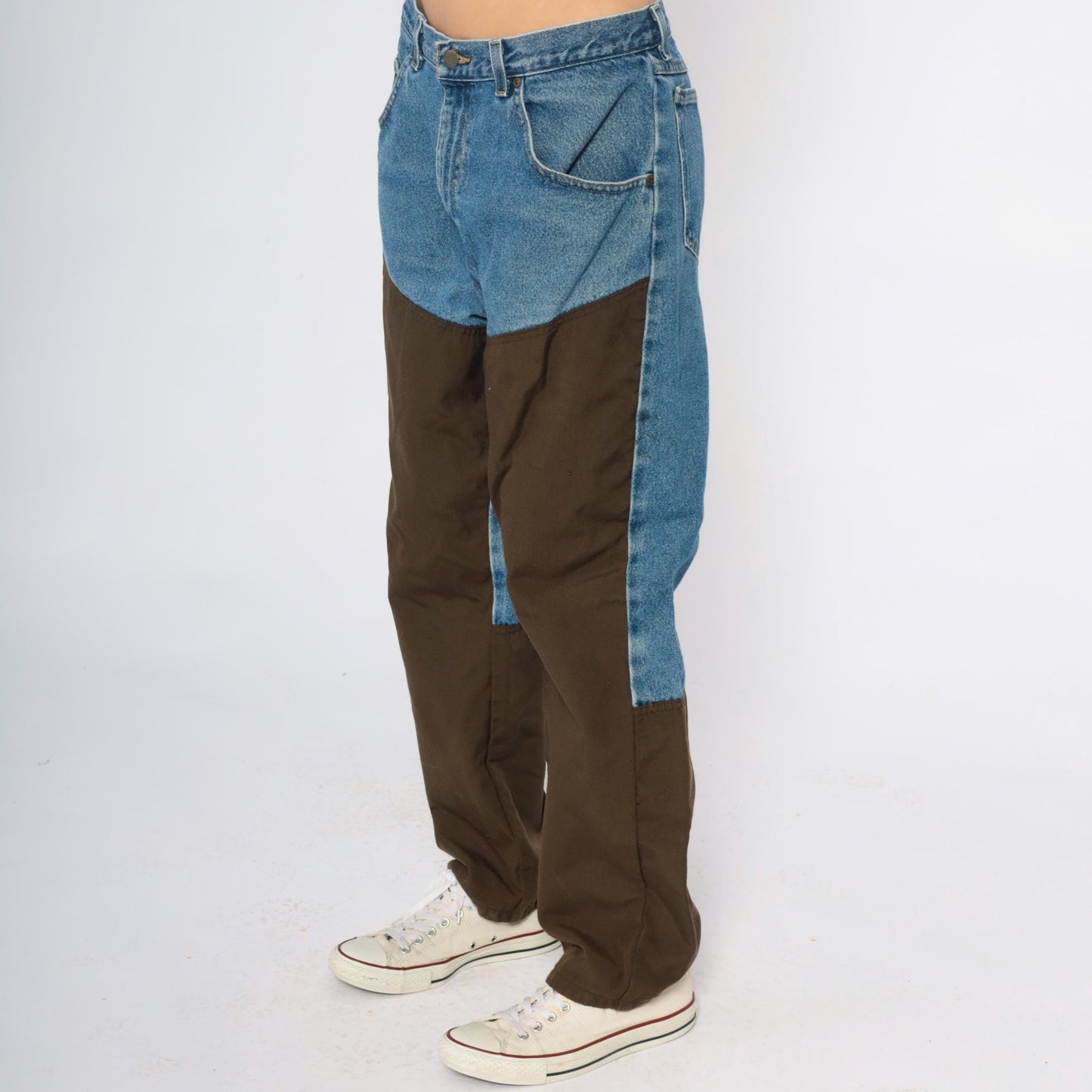 Y2K Wrangler Work Jeans Two Tone Denim Nylon Straight Leg Men's 36x30