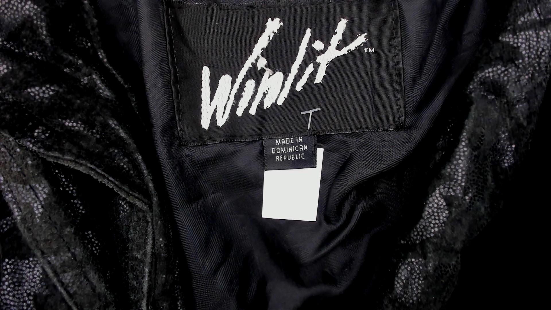 90s Black Leather Bomber Jacket Embossed Shawl Collar Medium M