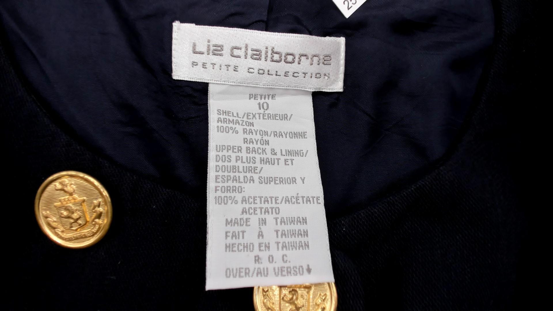 90s Liz Claiborne Navy Nautical Sleeveless Dress Gold Buttons Striped Back Medium