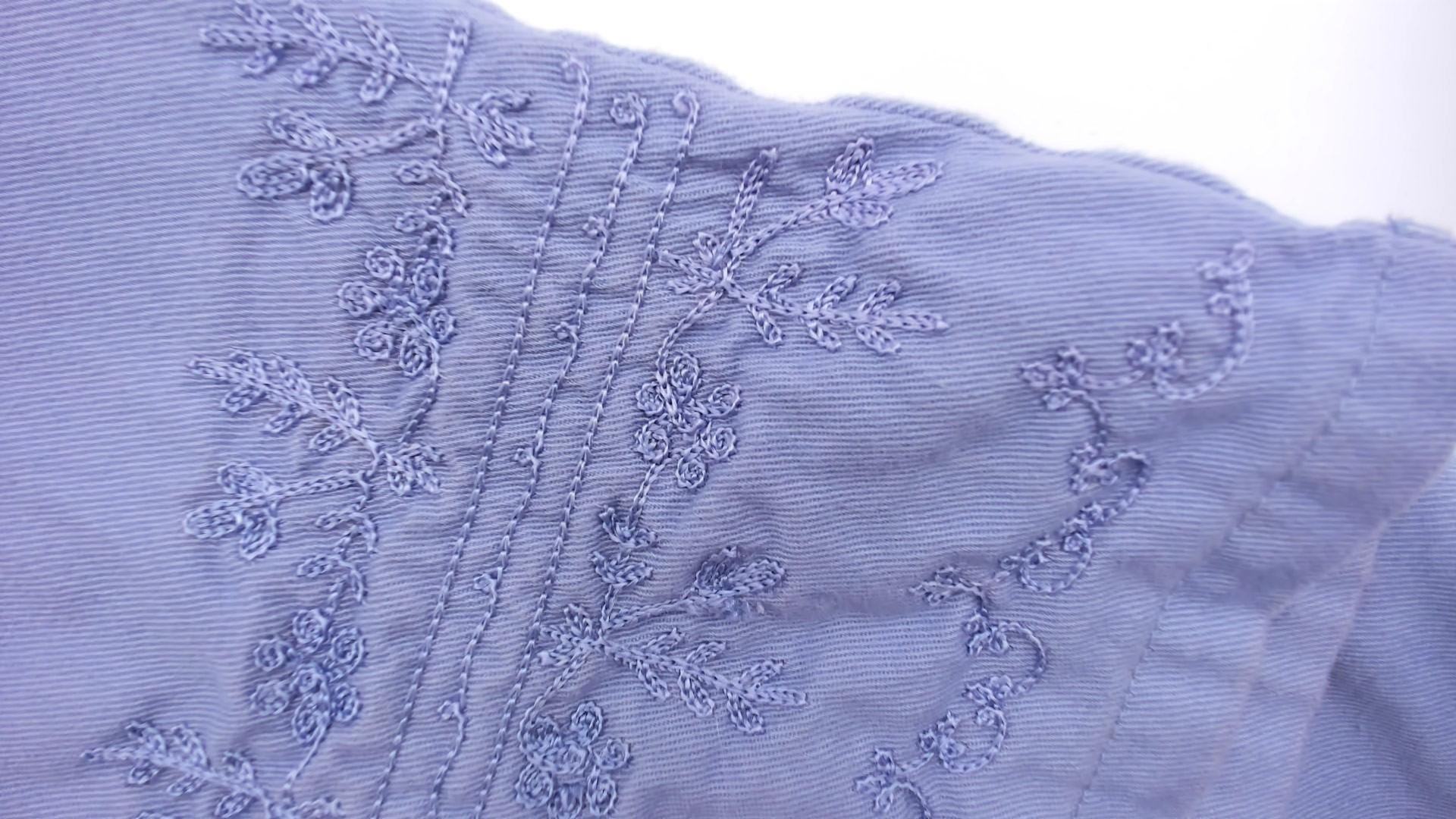 90s Basic Editions Powder Blue Cotton Shift Dress Floral Embroidered Small S
