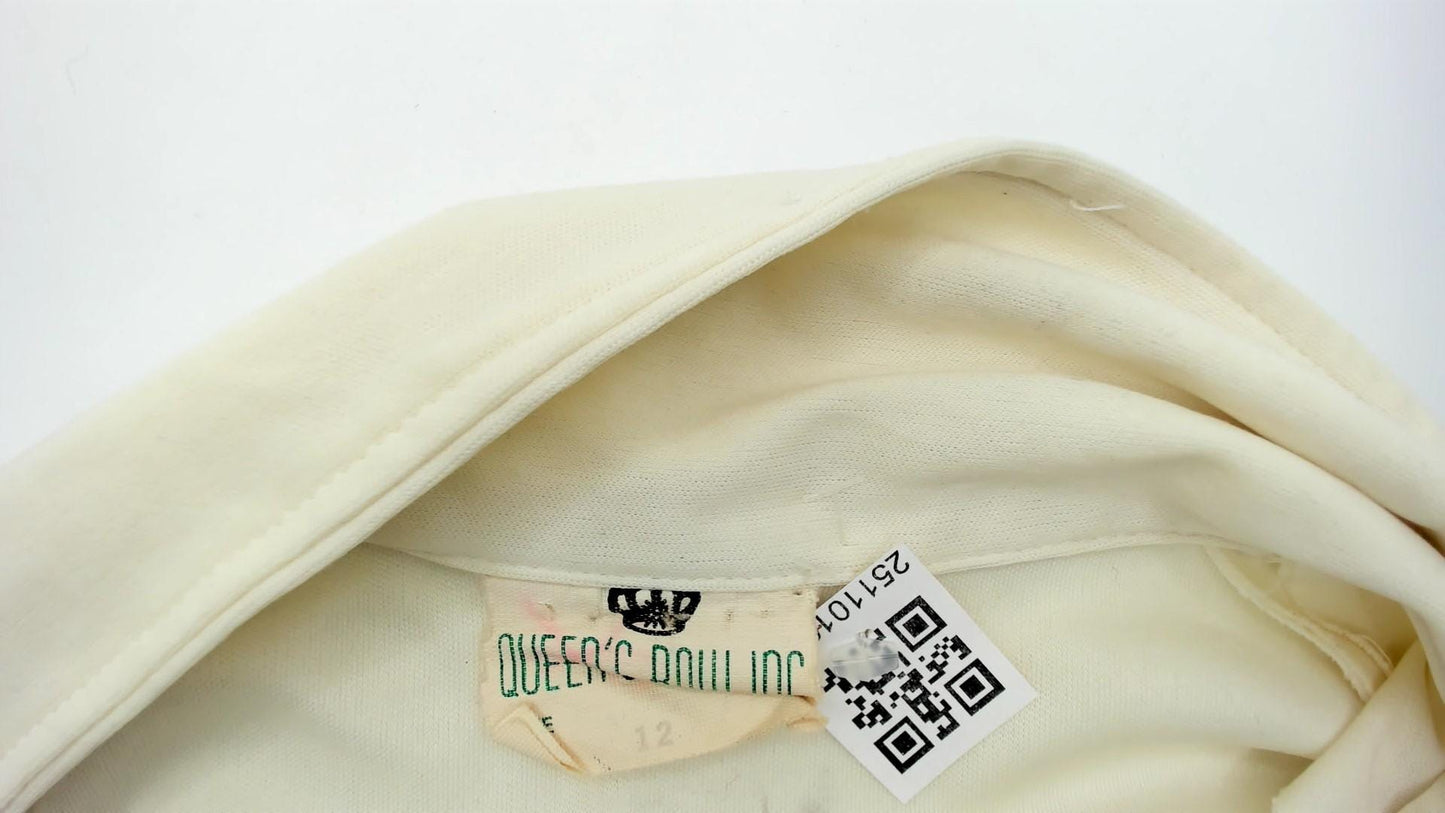80s Polo Collar Dress Cream Black Floral Colorblock Medium