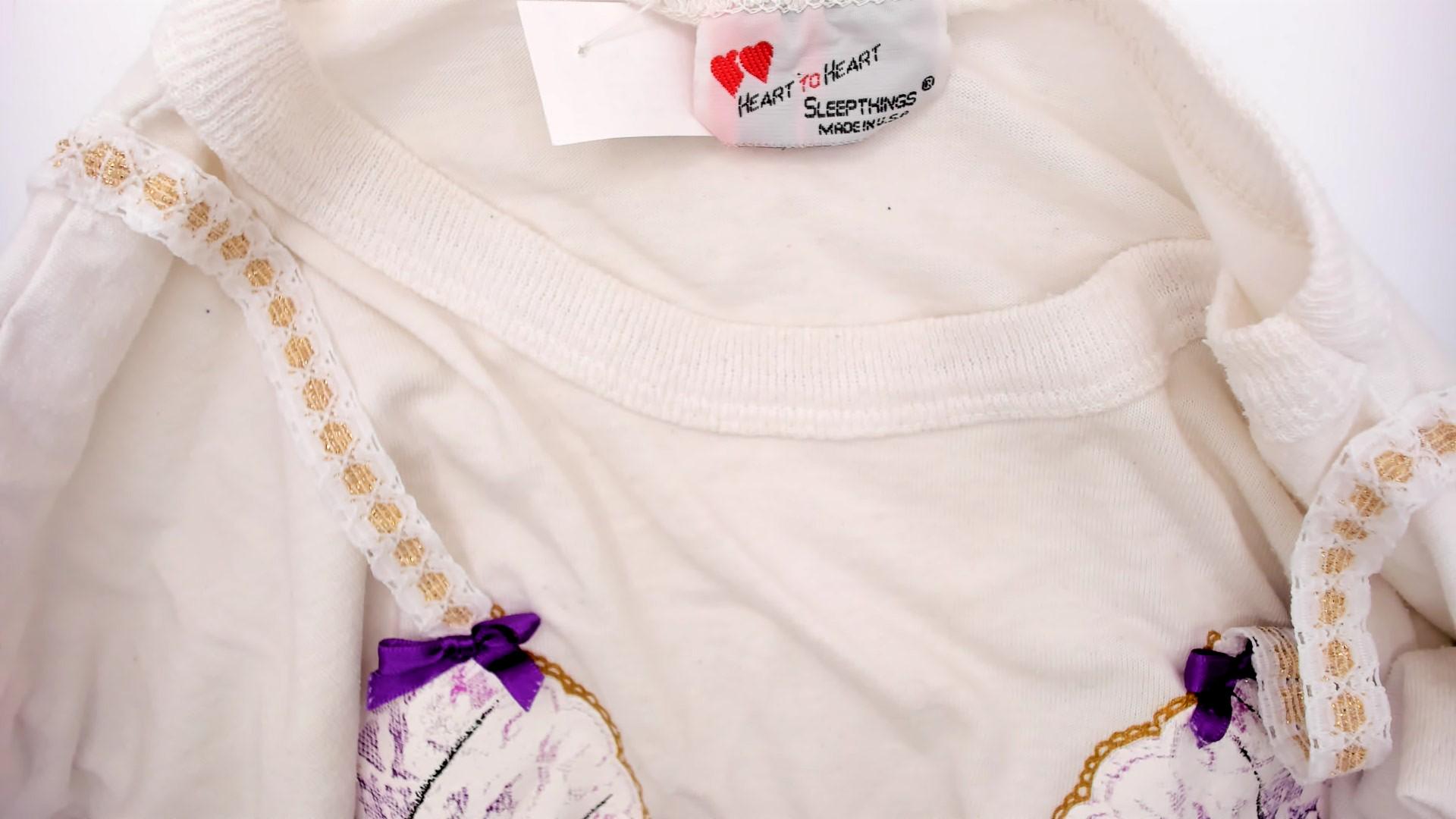 90s Heart To Heart Corset Print Nightshirt White Purple Graphic Sleep Tee One Size