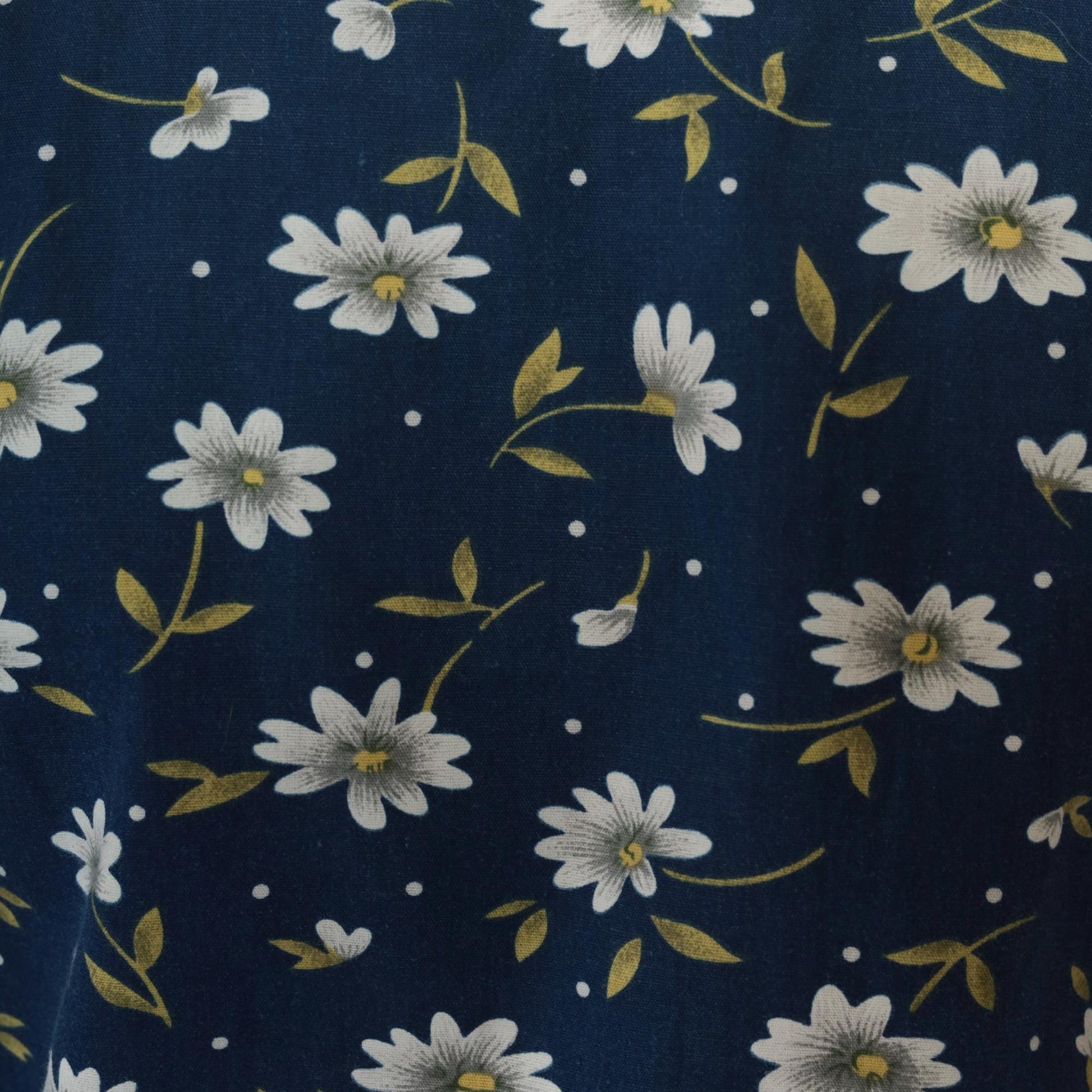 90s Carole Navy Floral Daisy Dress Collared Button Front Cotton Medium M