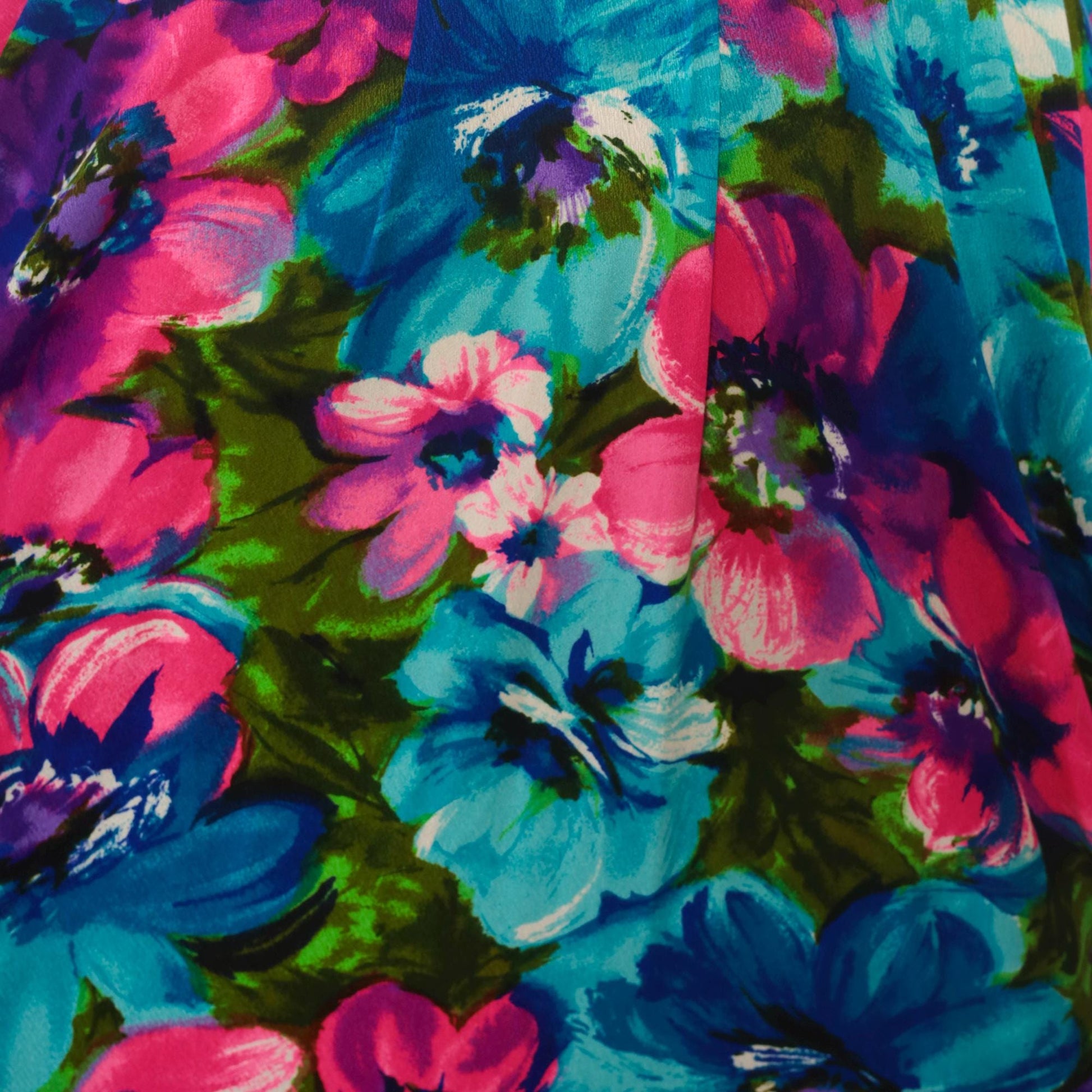 70s Haleaka Fashions Floral Button-Up Tunic Pink Purple Blue Cotton