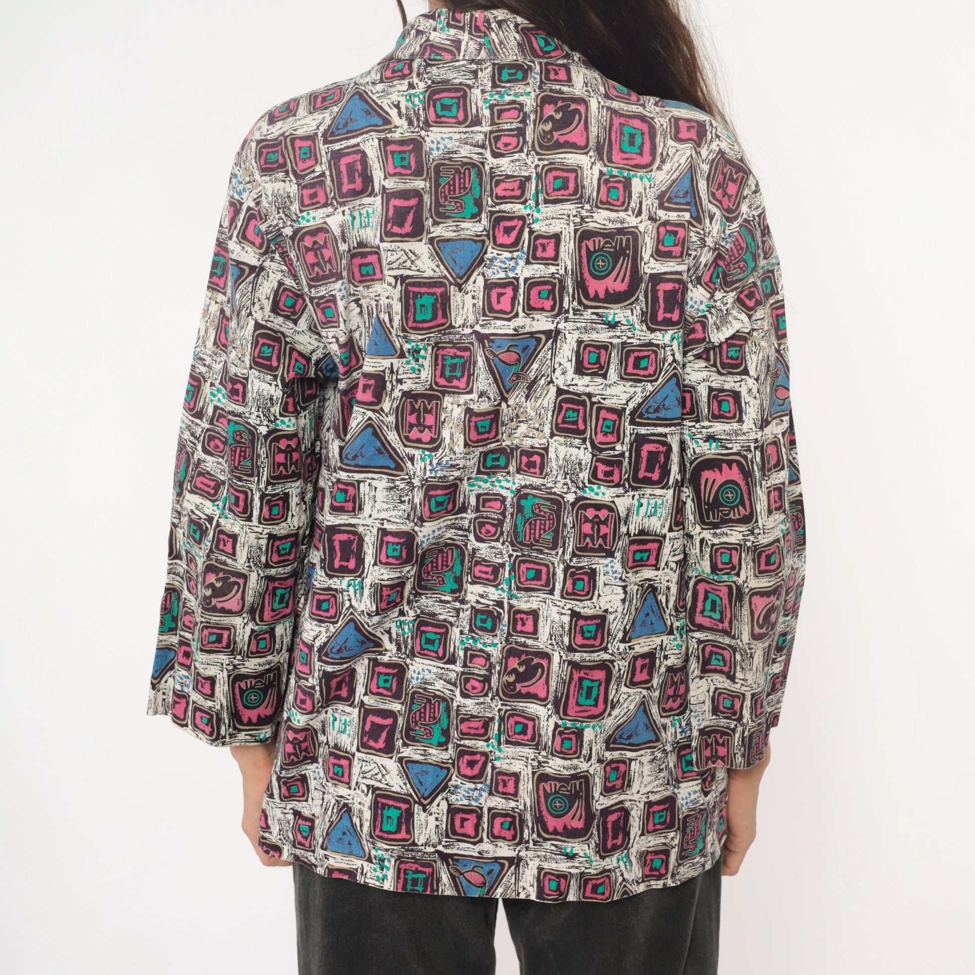 90s Mister Remo Geometric Abstract Blazer Pink Blue Cotton Small S
