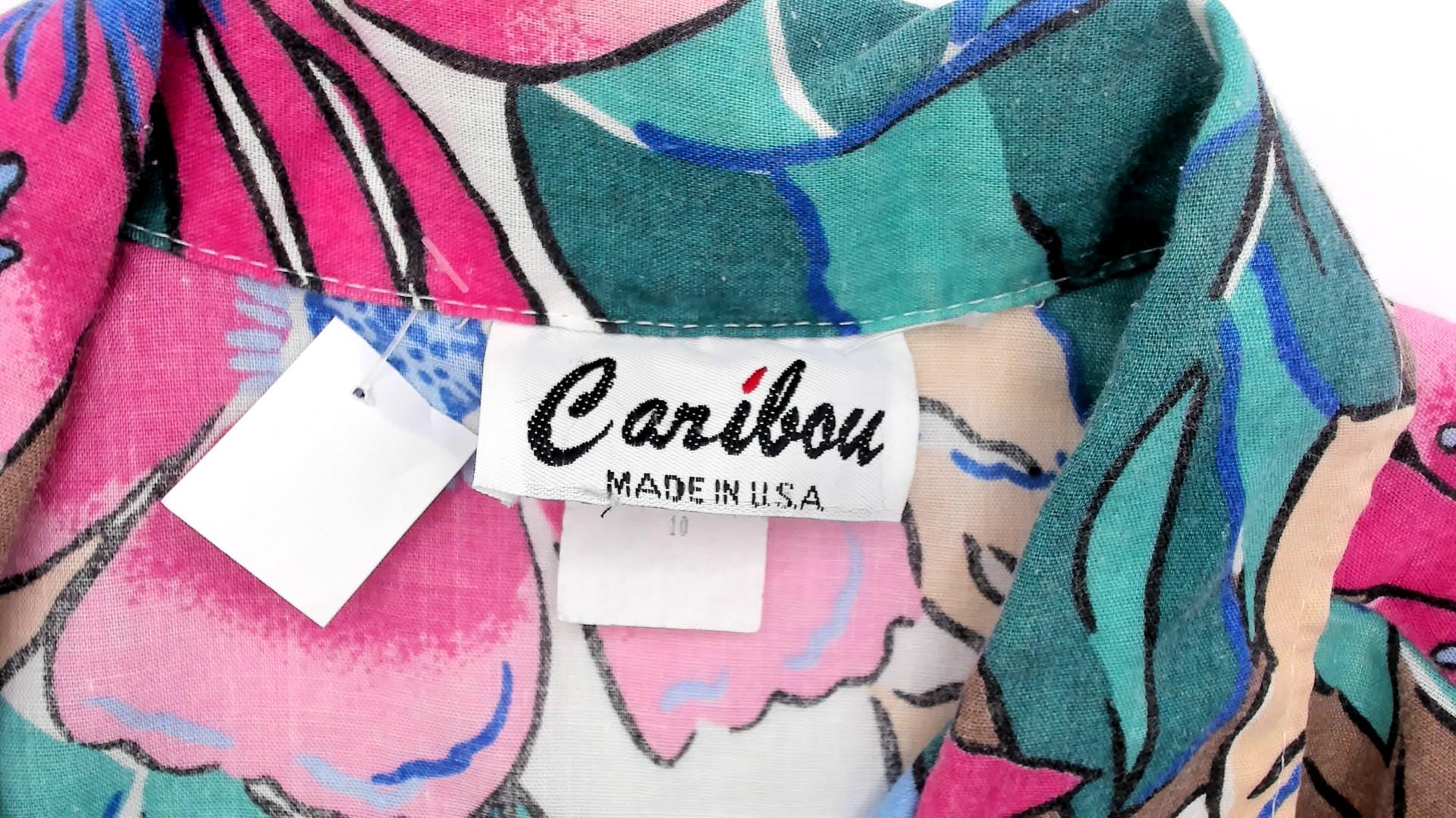 90s Caribou Tropical Floral Hawaiian Shirt Pink Blue Monstera Medium