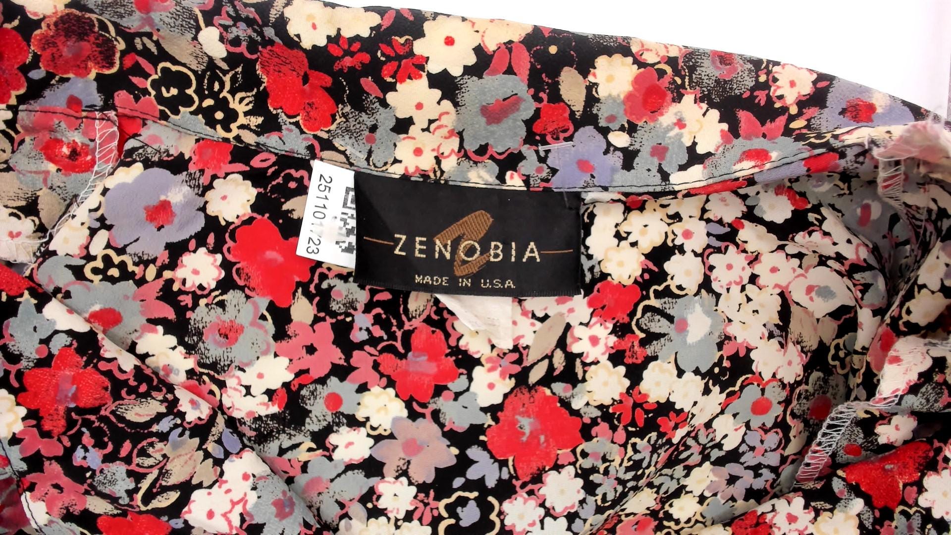 90s Zenobia Floral Button-Up Blouse Short Sleeve Black Cream Plus Size XXL