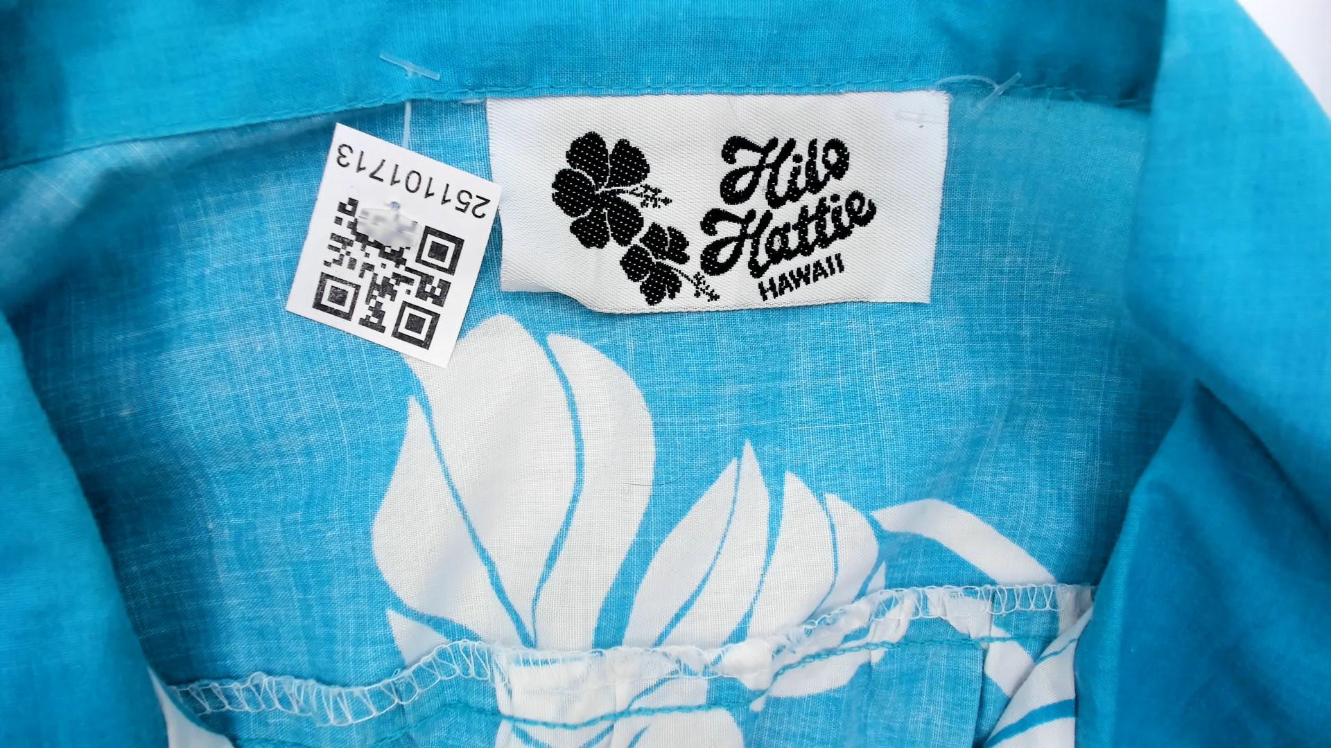 80s Hilo Hattie Hawaiian Shirt Turquoise Monstera Leaf Print Large