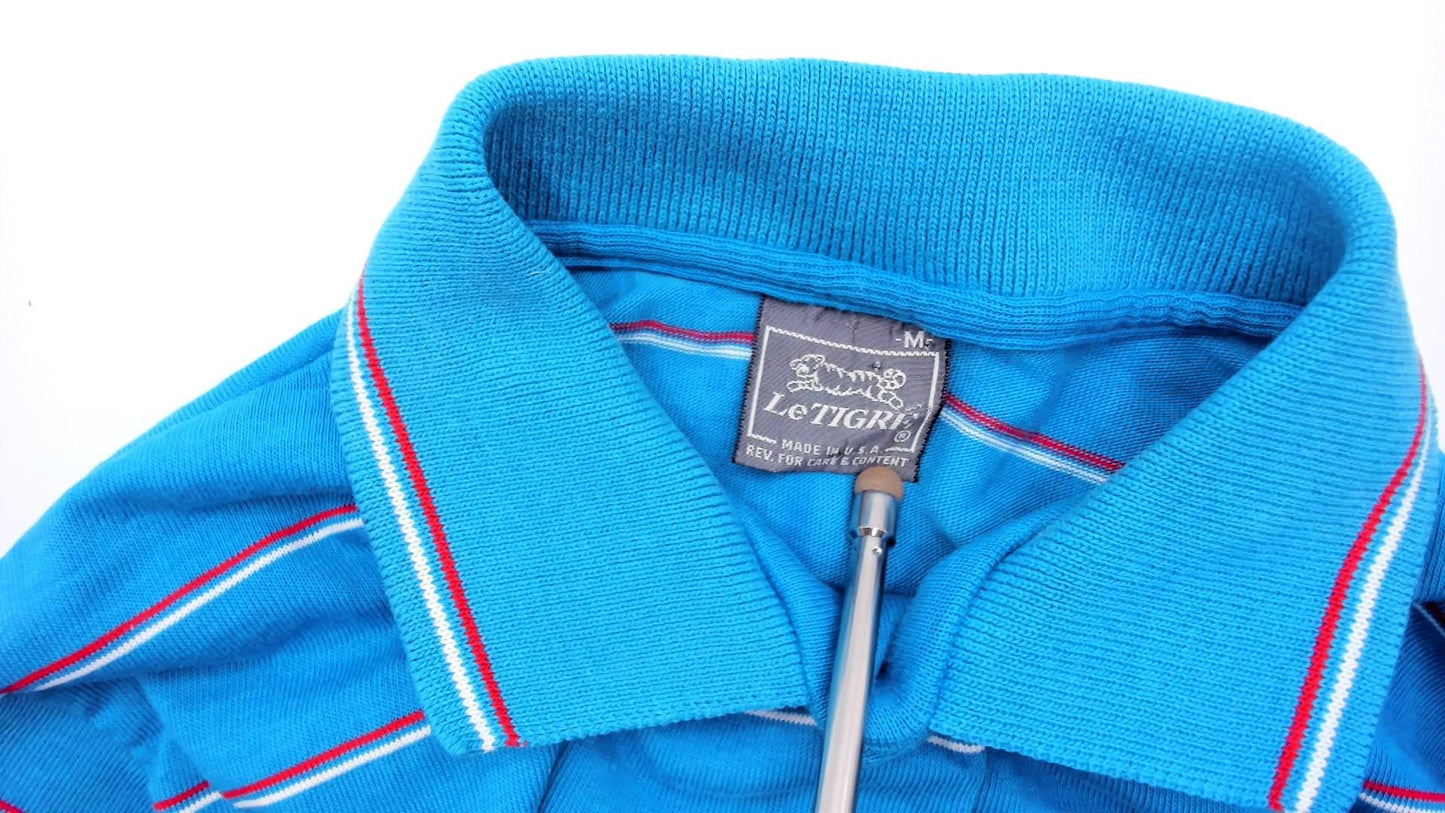 90s Le Tigre Polo Striped Blue Red White Horizontal Collared Shirt Extra Large XL