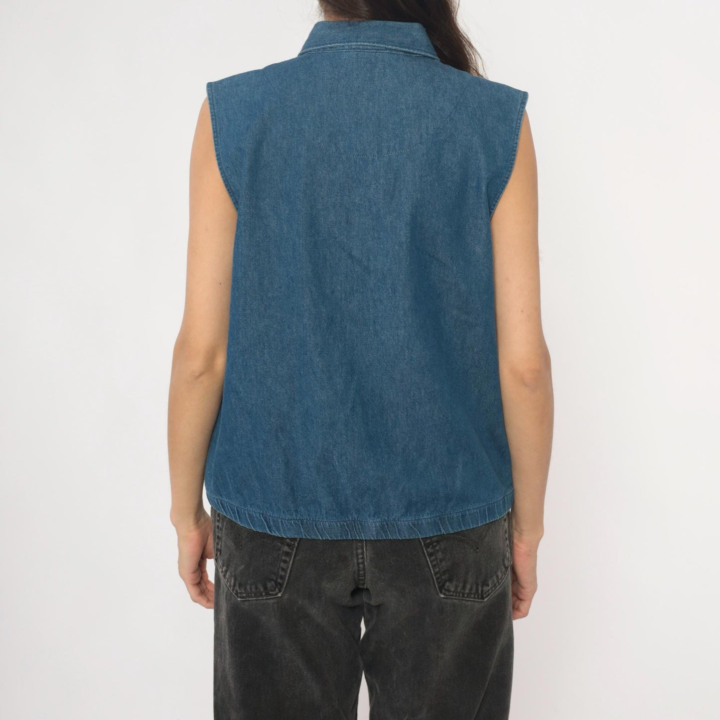 90s Allison Daley Denim Vest Embroidered Apple Basket Blue Collared Medium