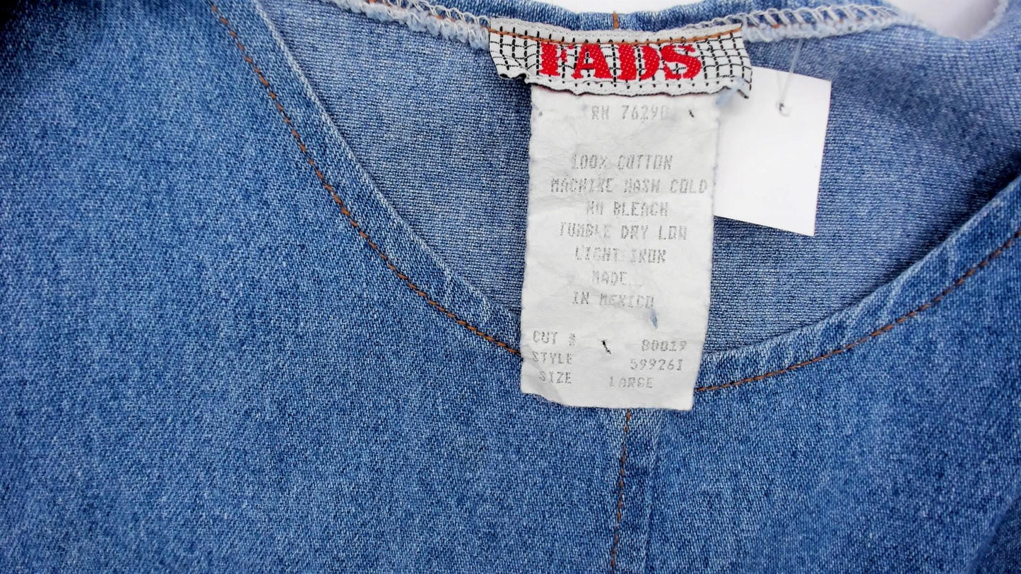 90s Fads Light Blue Denim Dress Sleeveless Side Button Shift Large L