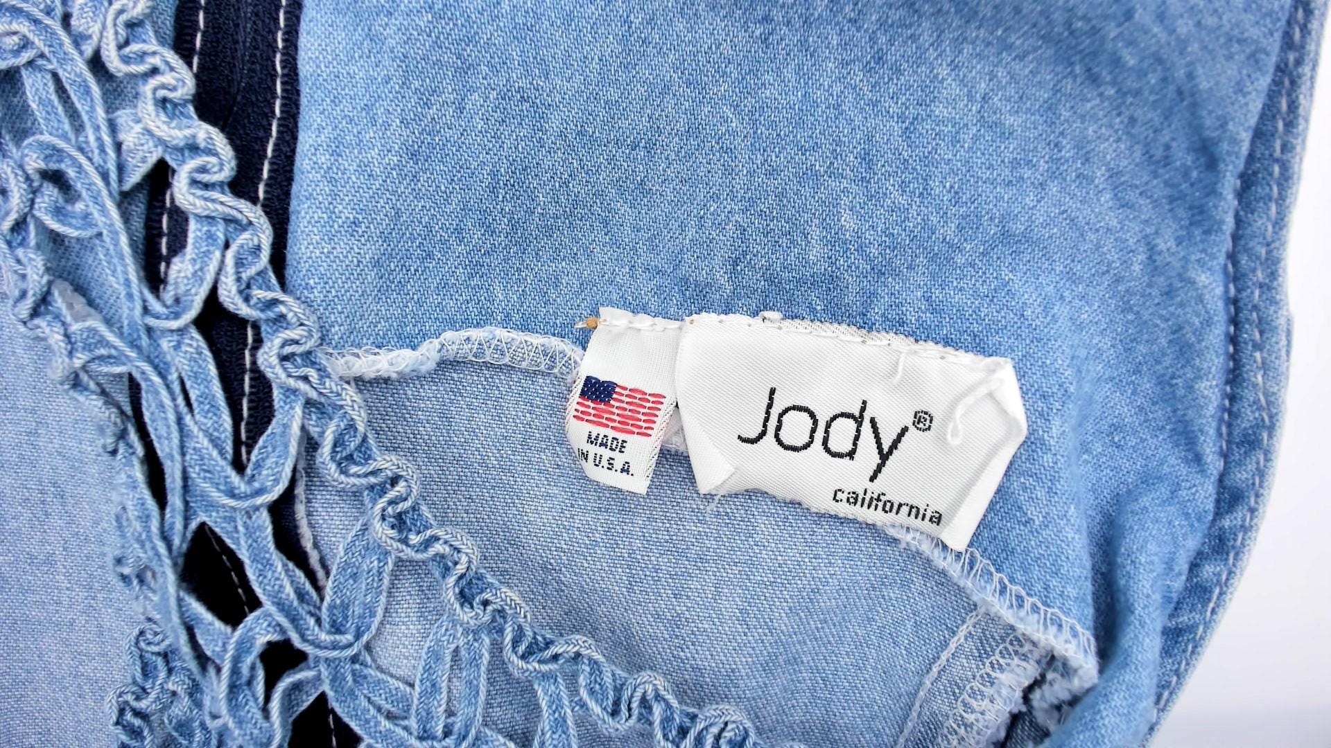 90s Jody California Denim Maxi Dress Light Blue Crochet Lace-Up Racerback Small