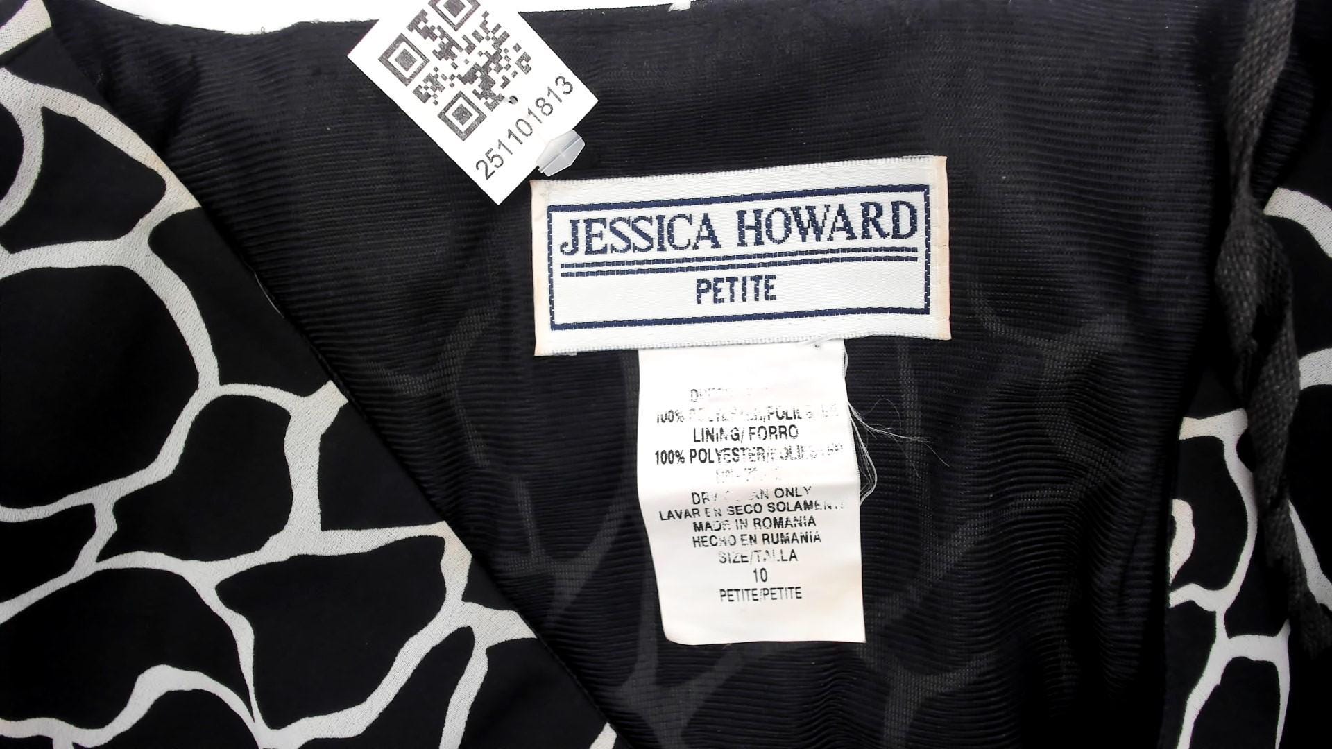 90s Jessica Howard Giraffe Print Maxi Dress Black White Sleeveless Medium