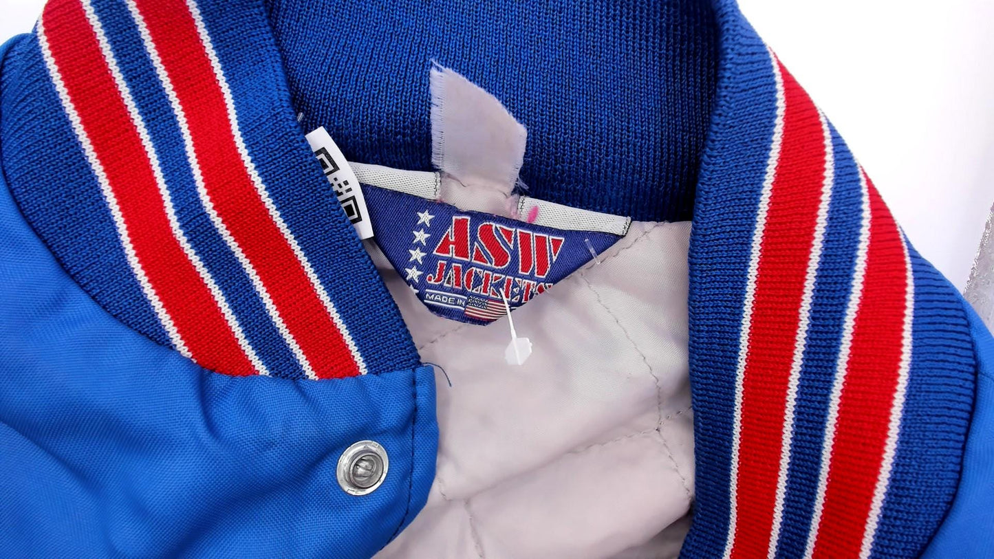 90s Franklin Varsity Jacket Blue Nylon Bomber Snap Front Small S