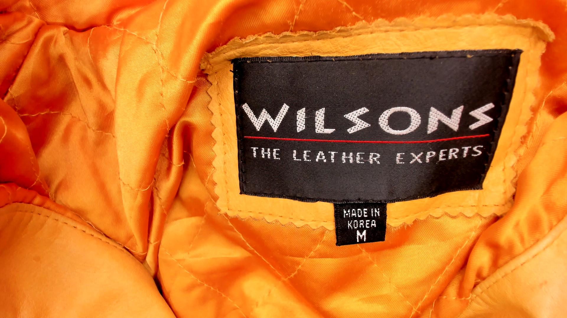 90s Wilsons Leather Hooded Jacket Mustard Yellow Zip Parka Medium M