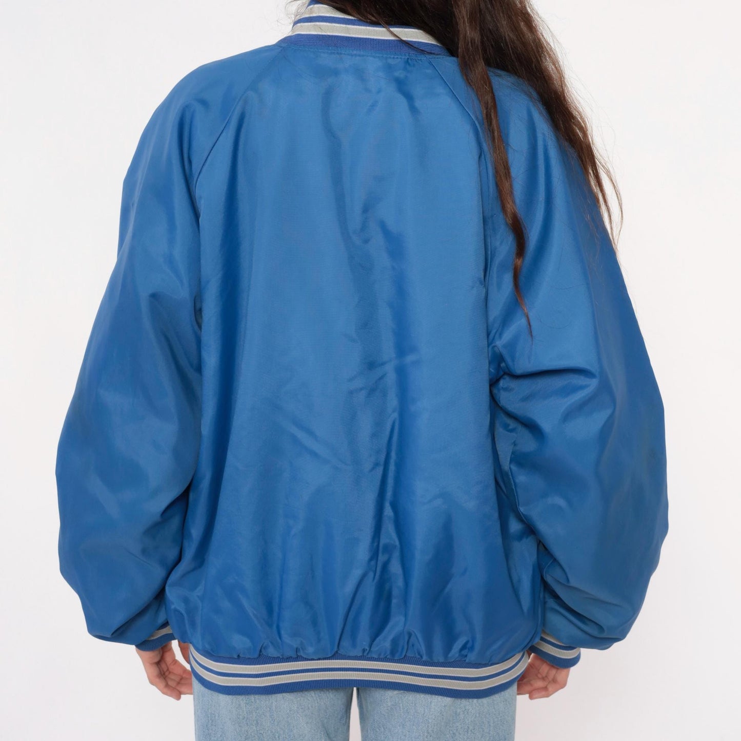 80s Blue Bomber Jacket Carpenter Tupelo Division Snap Button Raglan Medium