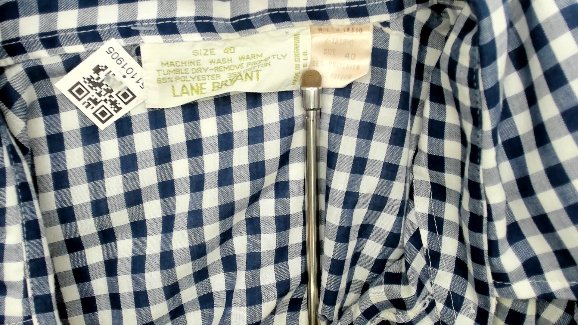 80s Lane Bryant Navy Gingham Check Button-Up Blouse Peter Pan Collar Plus Size XXL