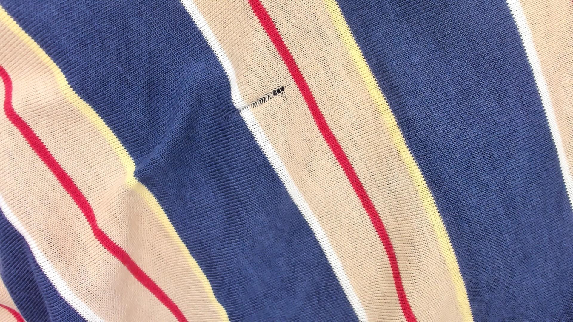80s Striped Polo Shirt Navy Cream Red Horizontal Stripes Unisex Large