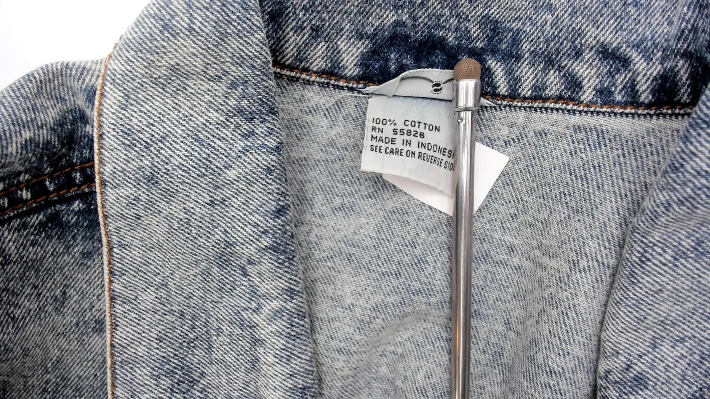 90s Bacini Acid Wash Denim Jacket Light Blue Button Front Small