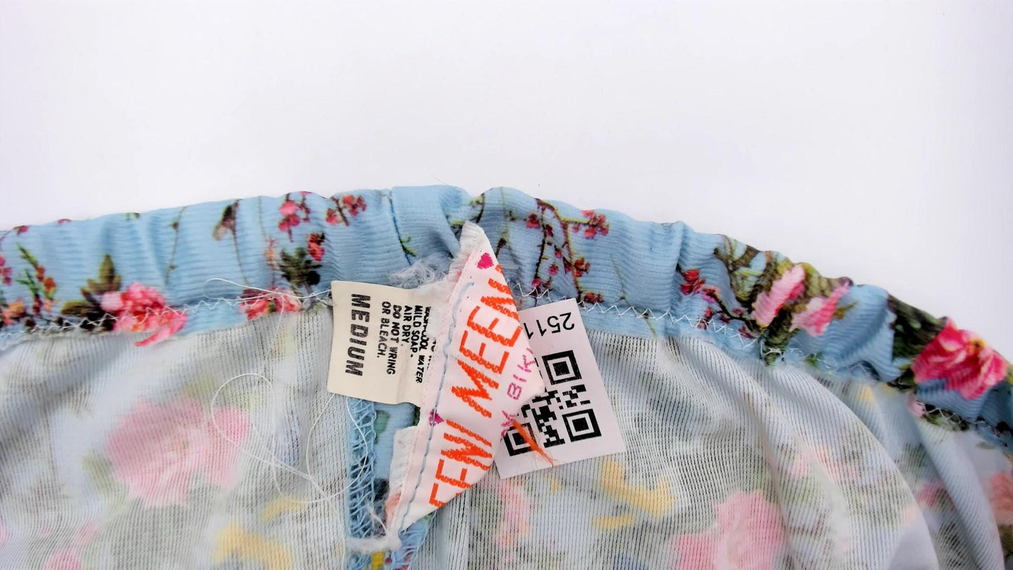 70s Light Blue Floral Maxi Halter Dress Empire Waist Pink Roses Small
