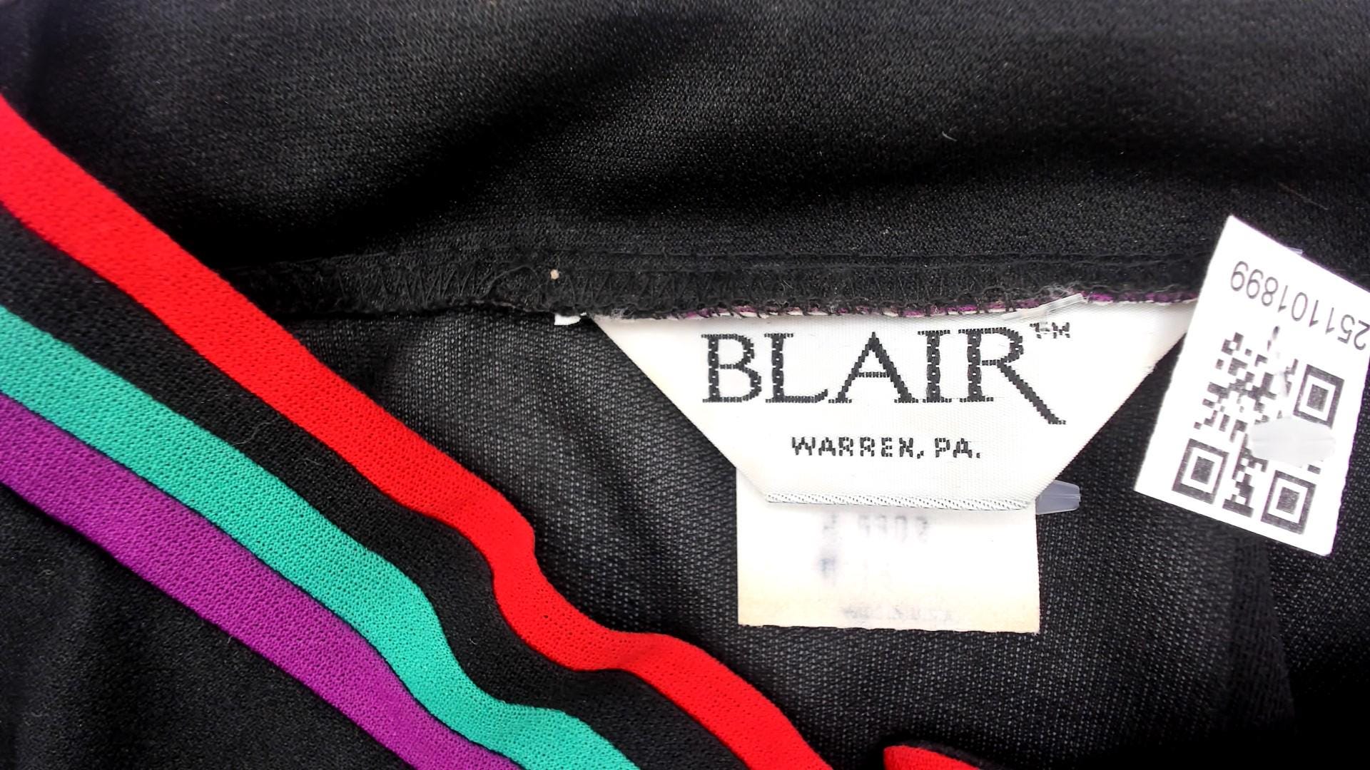 80s Blair Black Dress Striped Trim Stand Collar Long Sleeve Knee Length Medium